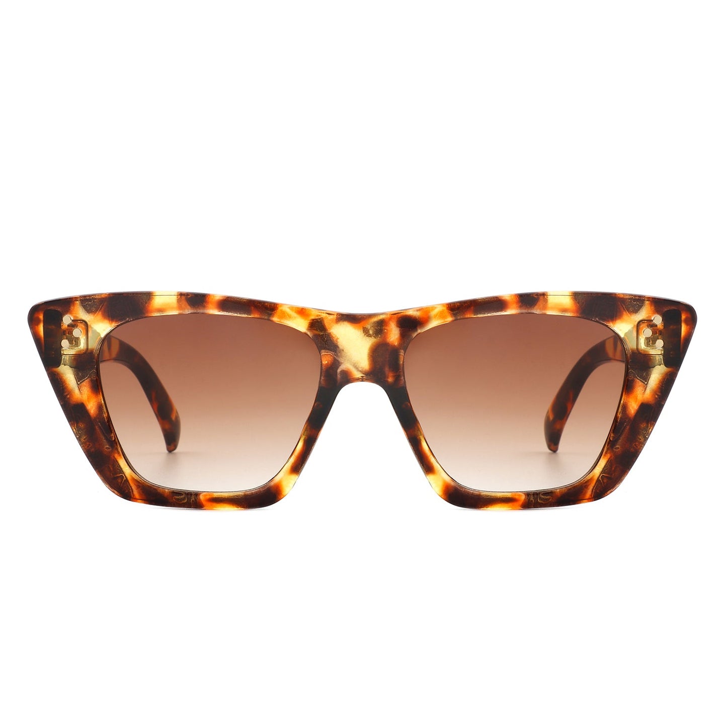 Lightnin Women Retro Cat Eye Fashion Square Sunglasses by Cramilo Eyewear, featuring blue gradient lenses and gold dot accents.