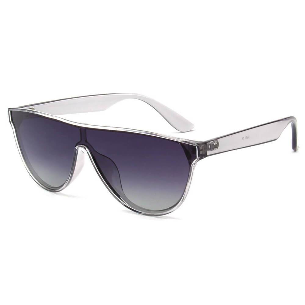 Cramilo Eyewears TOULOUSE Womens Round Polarized Fashion Sunglasses feature large black lenses and a sleek frame, displayed on a white background.
