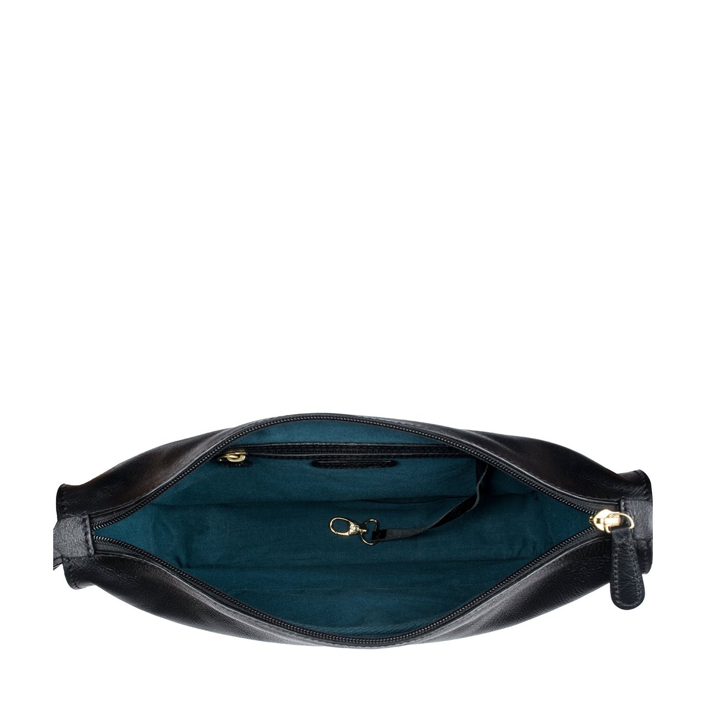 The Hidesign Carmel Medium Leather Sling Bag is a black rectangular crossbody bag featuring an adjustable shoulder strap.