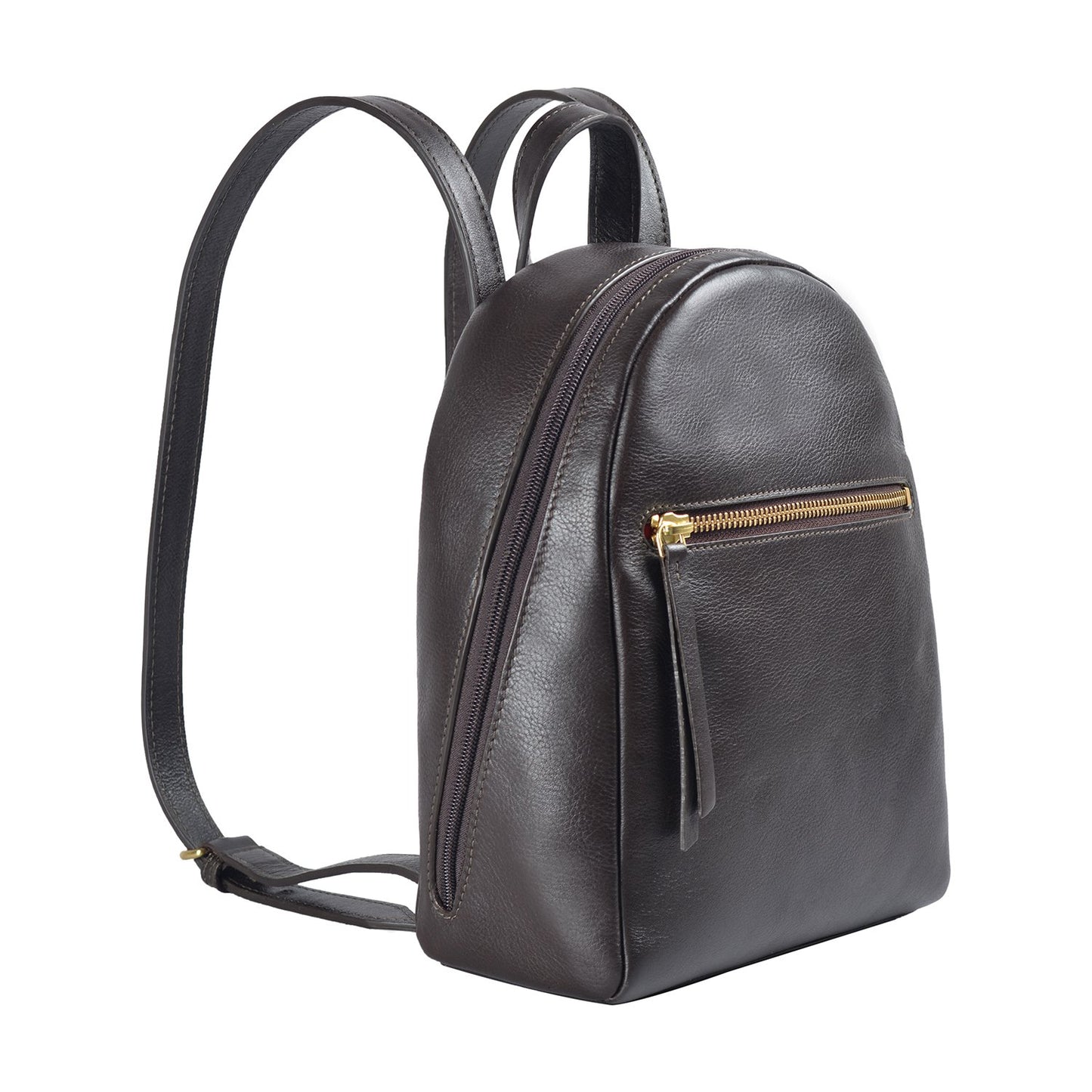 Mannequin showcasing a Kiwi Small Leather Backpack by Hidesign, elegantly draped over a gray shirt.