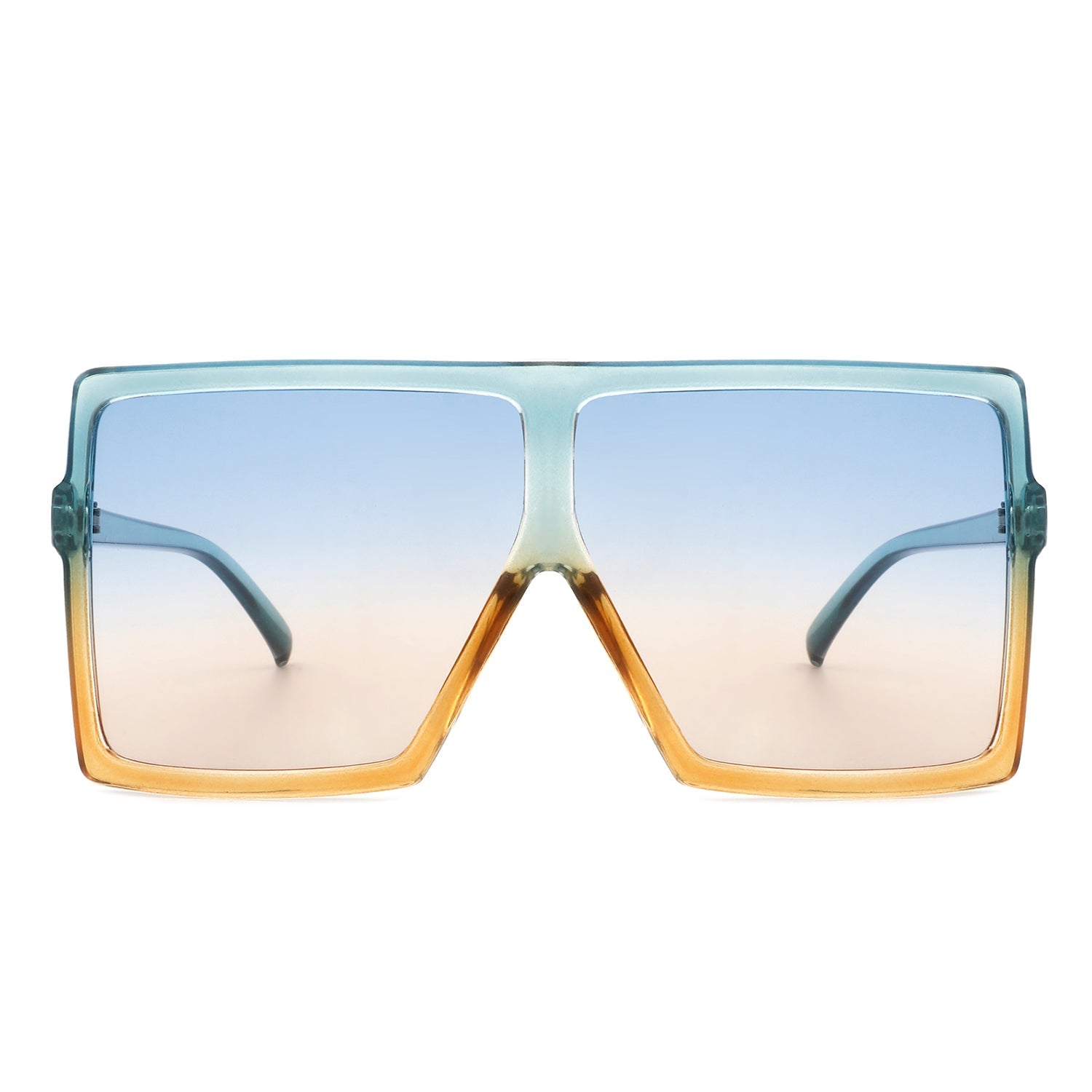 Zenithia Square Oversize Fashion Sunglasses by Cramilo Eyewear feature a flat top design with coffee gradient lenses and a transparent brown frame.