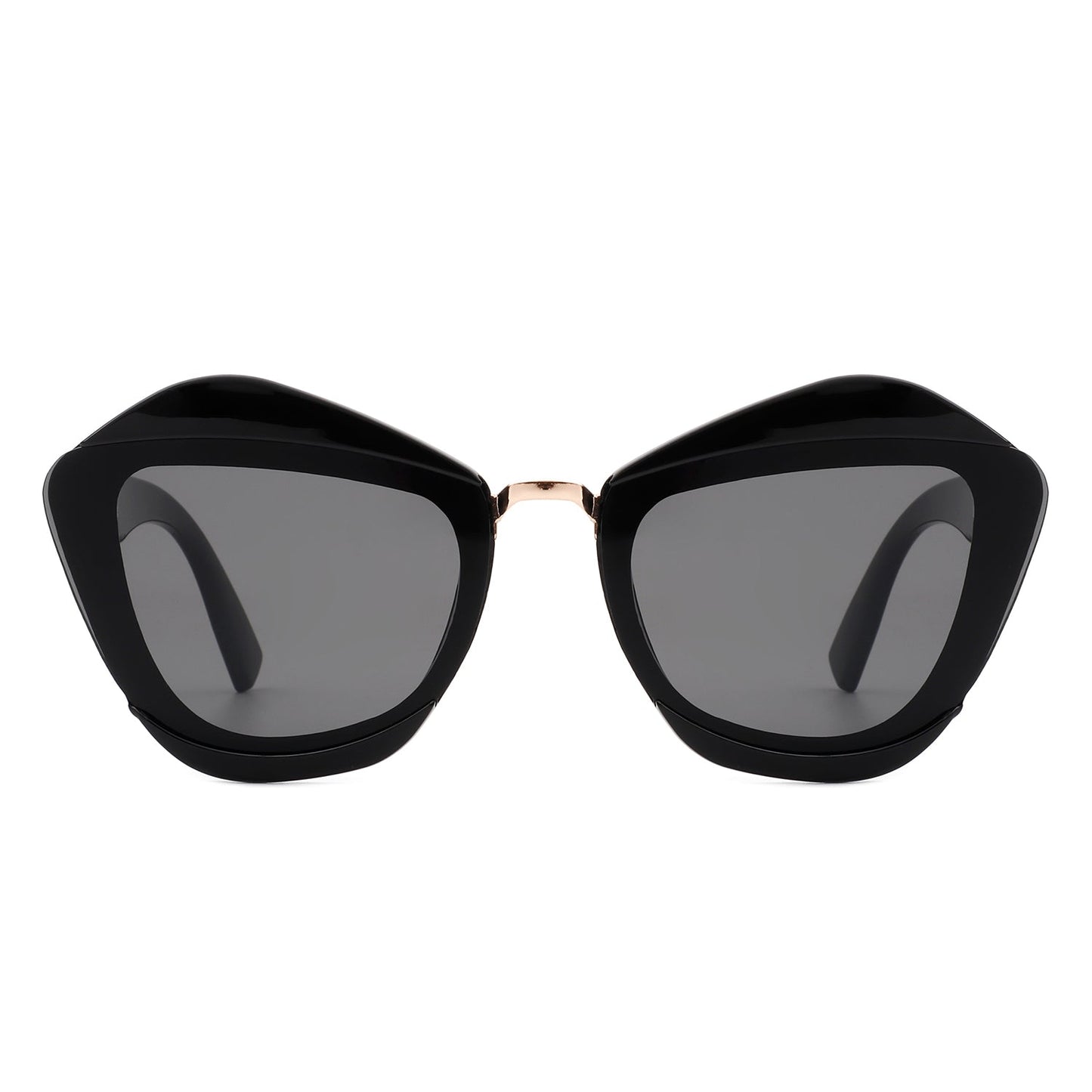 A pair of Infernia sunglasses by Cramilo Eyewear with a square, irregular cat eye frame design in translucent orange and dark tinted lenses.