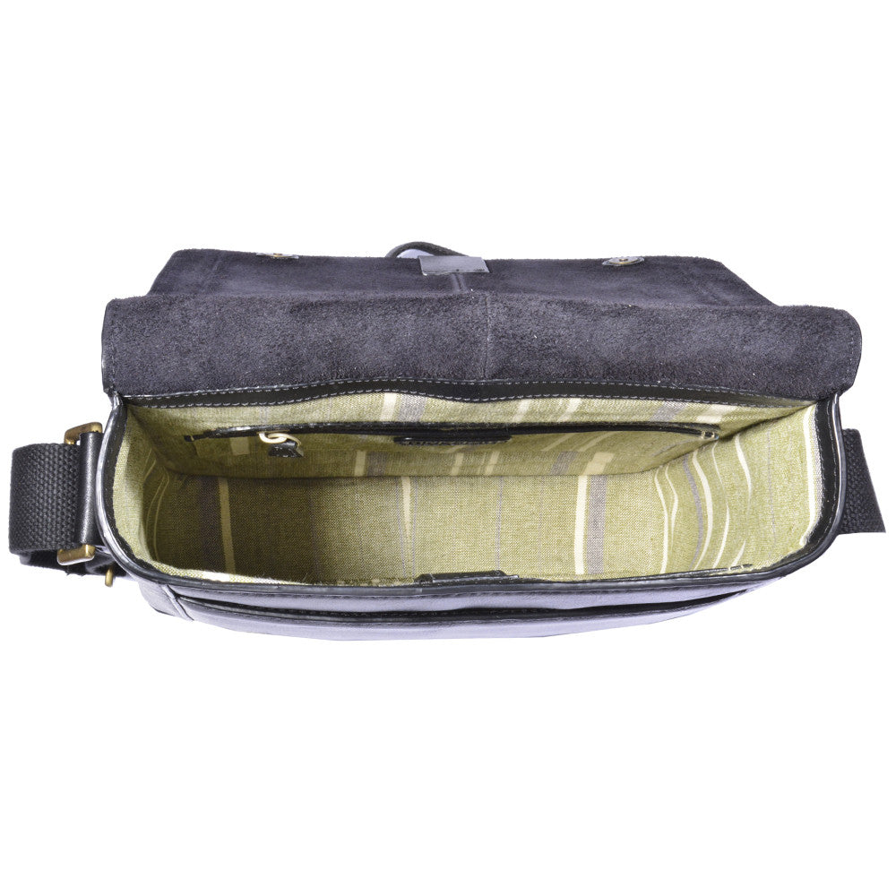 Hidesigns Aiden Genuine Leather Medium Crossbody is a dark brown shoulder bag featuring a wide strap and rectangular brass buckle.