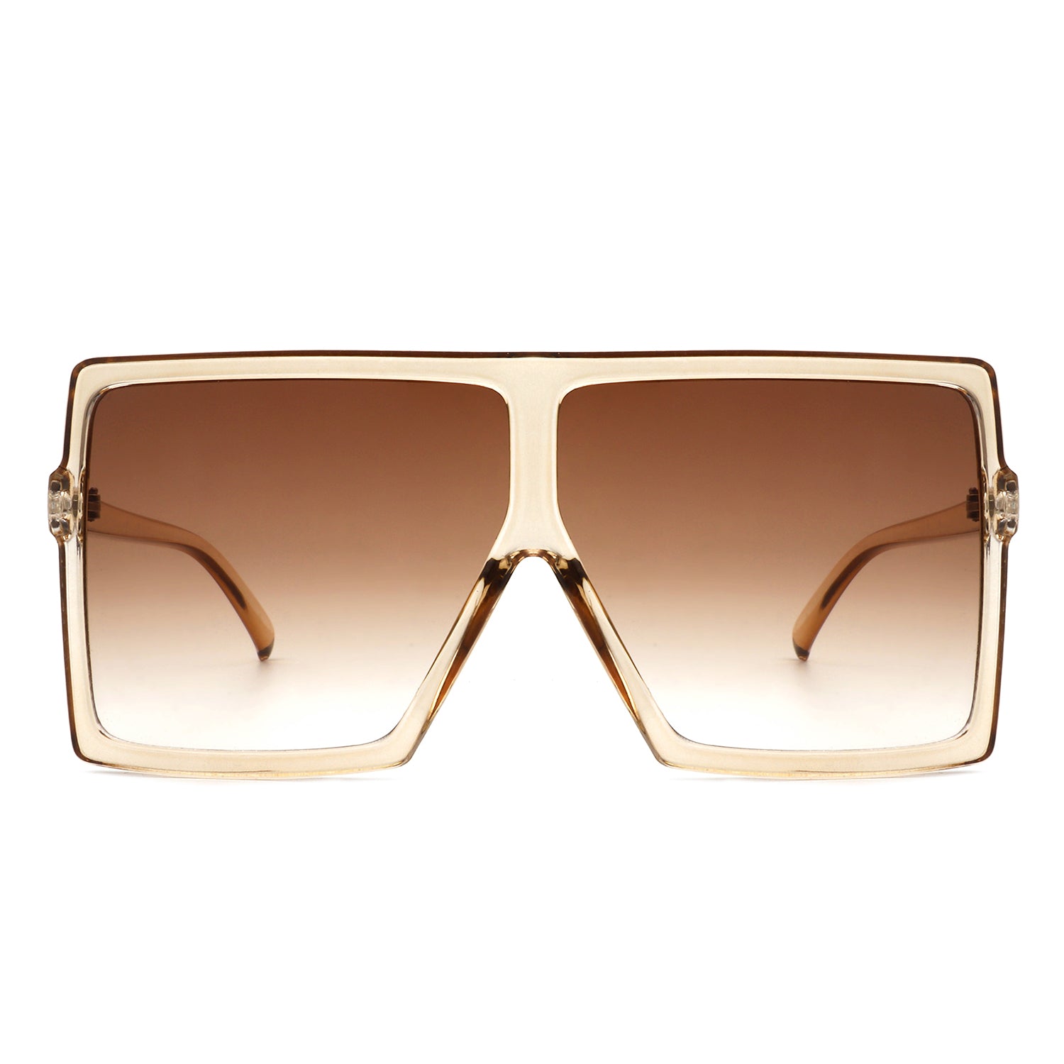 Zenithia Square Oversize Fashion Sunglasses by Cramilo Eyewear feature a flat top design with coffee gradient lenses and a transparent brown frame.