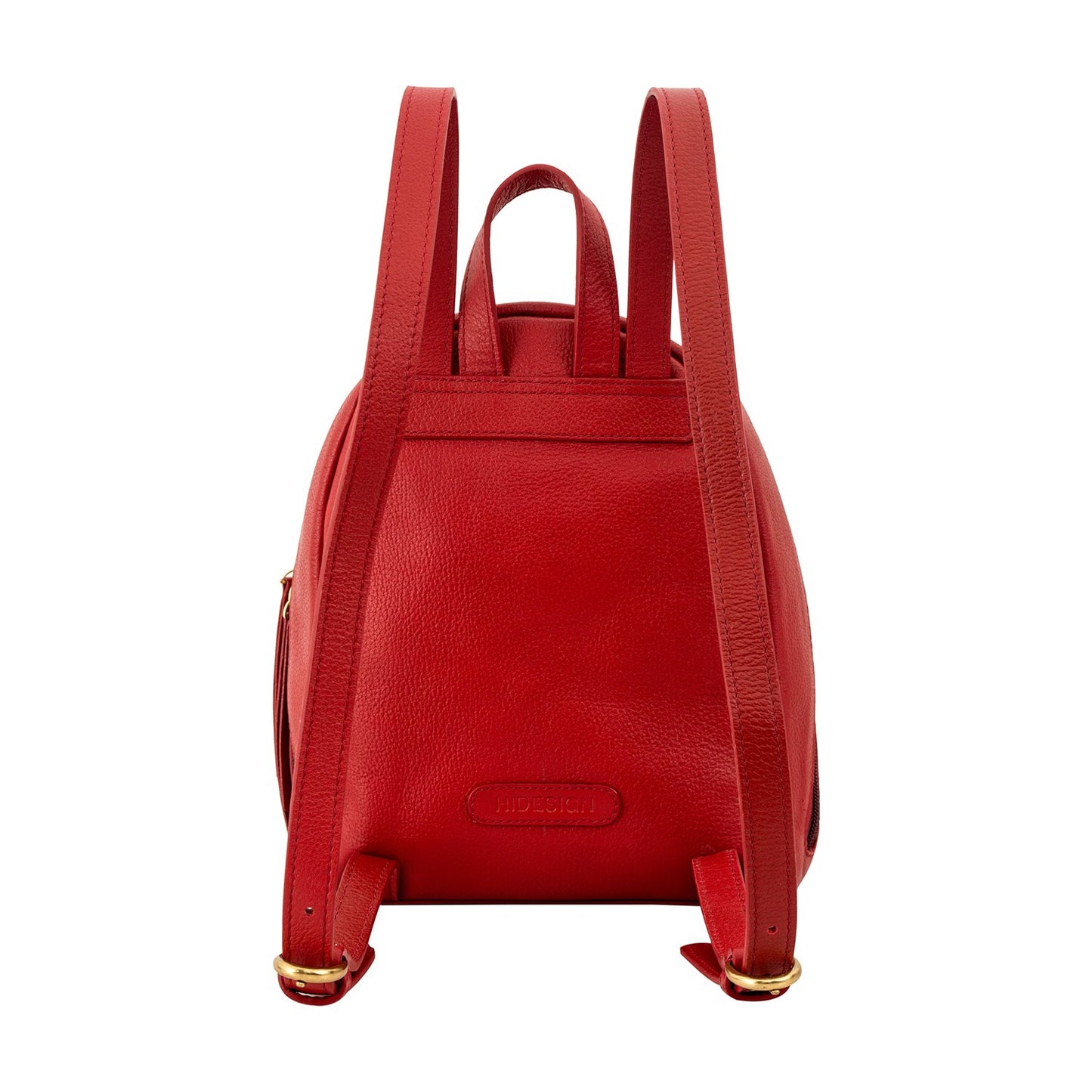 Mannequin showcasing a Kiwi Small Leather Backpack by Hidesign, elegantly draped over a gray shirt.