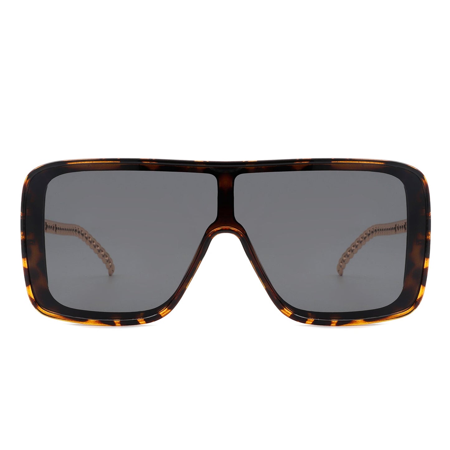 Cramilo Eyewears Wildwind sunglasses feature a black-gray square frame with a retro flat top, gradient blue lenses, and chain-like arms.