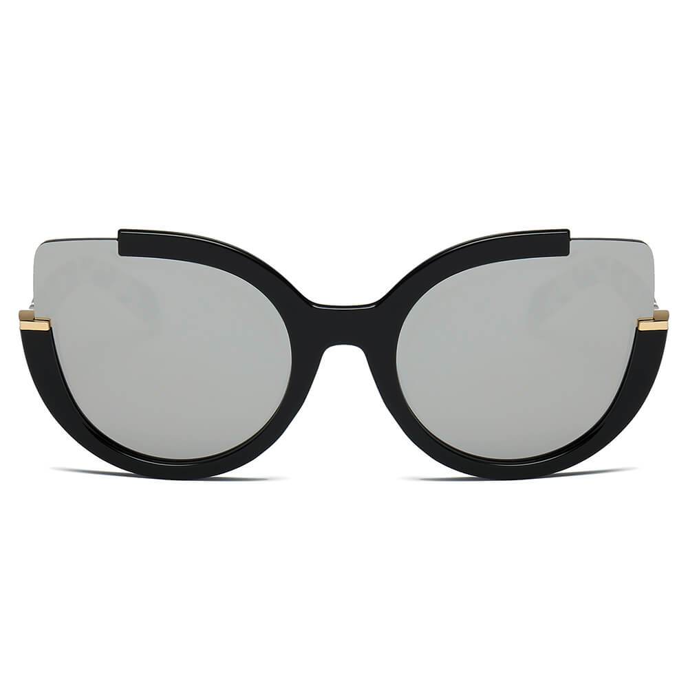 LENOX by Cramilo Eyewear: Womens cut-out round cat eye fashion sunglasses with orange color.
