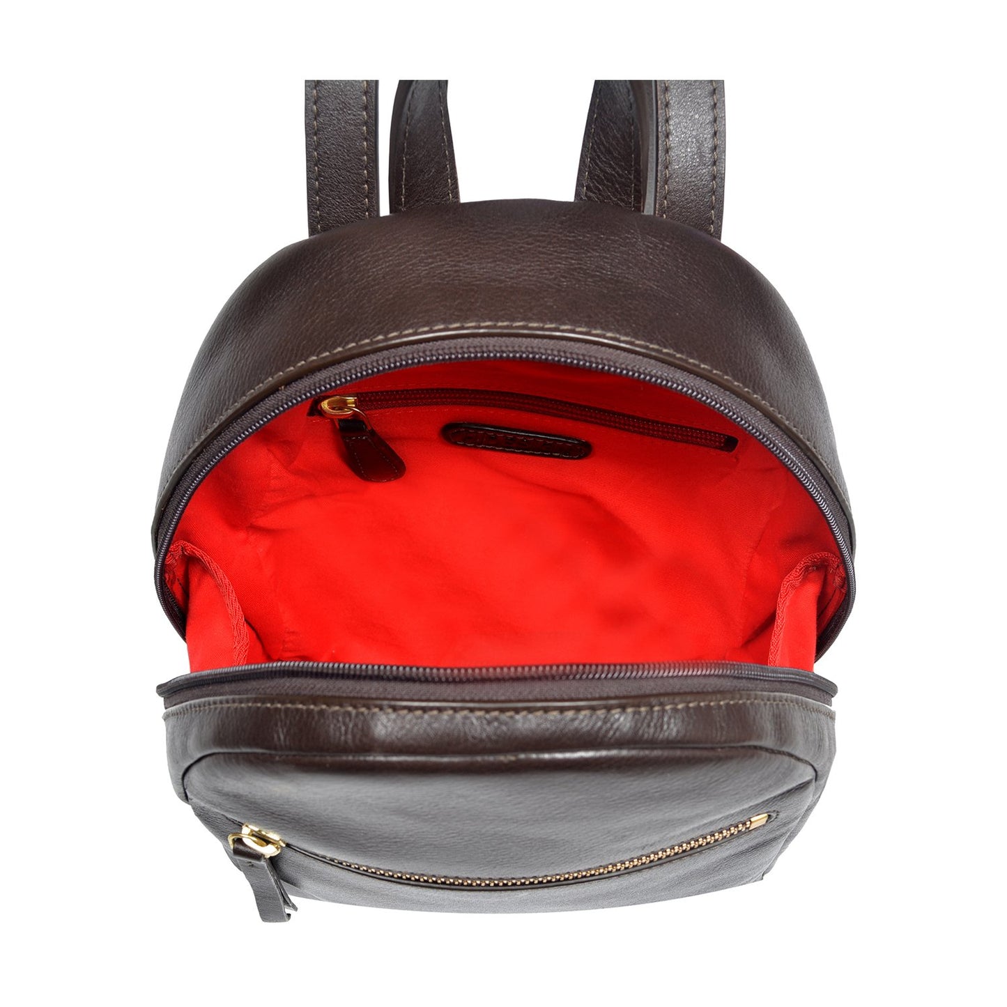 Mannequin showcasing a Kiwi Small Leather Backpack by Hidesign, elegantly draped over a gray shirt.
