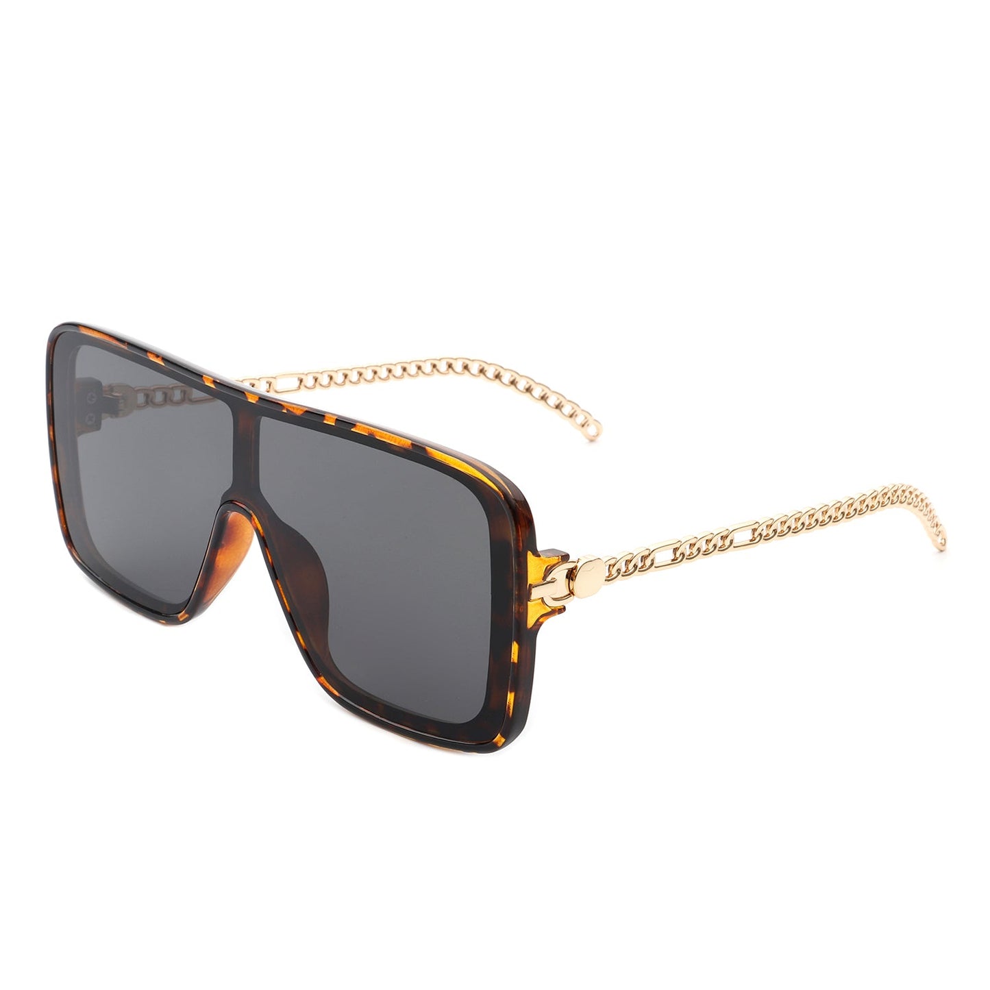 Cramilo Eyewears Wildwind sunglasses feature a black-gray square frame with a retro flat top, gradient blue lenses, and chain-like arms.