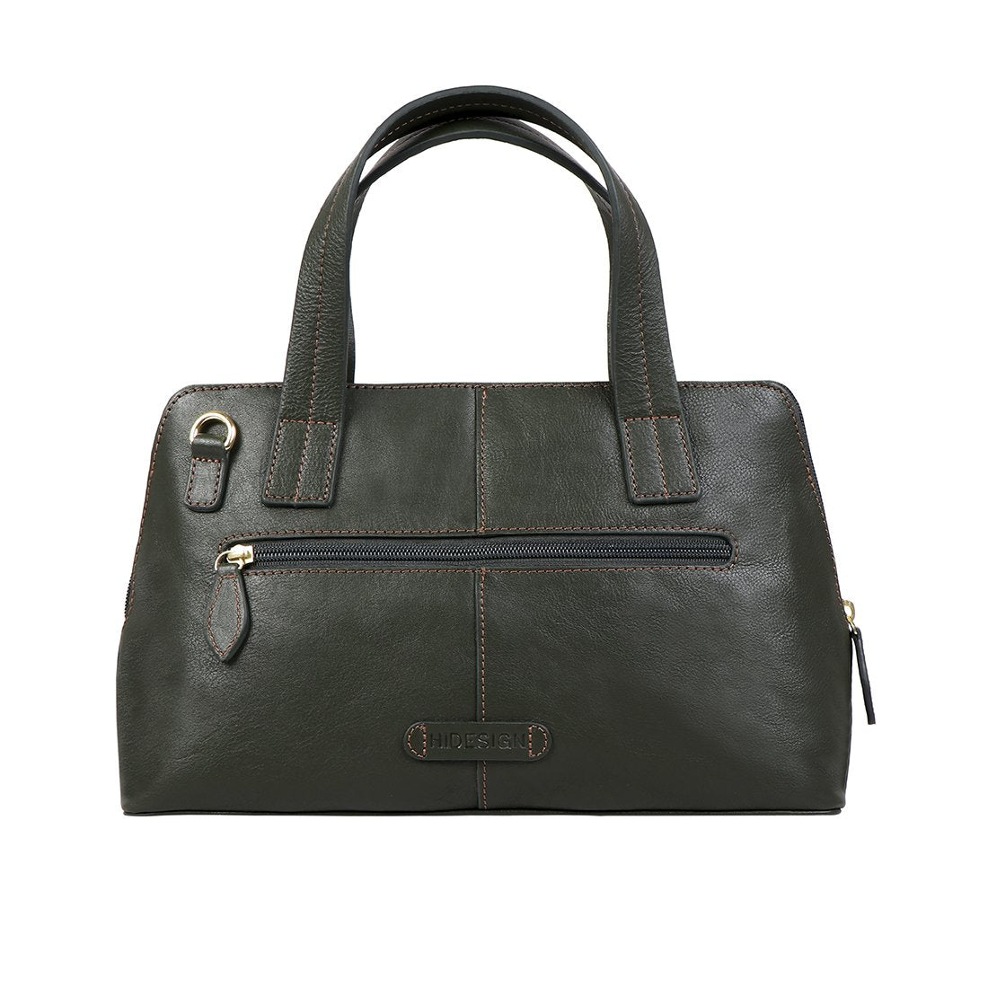 The Cerys Medium Leather Satchel by Hidesign is a red handbag with short handles and a detachable shoulder strap, featuring gold-tone hardware and a small gold emblem on the front.