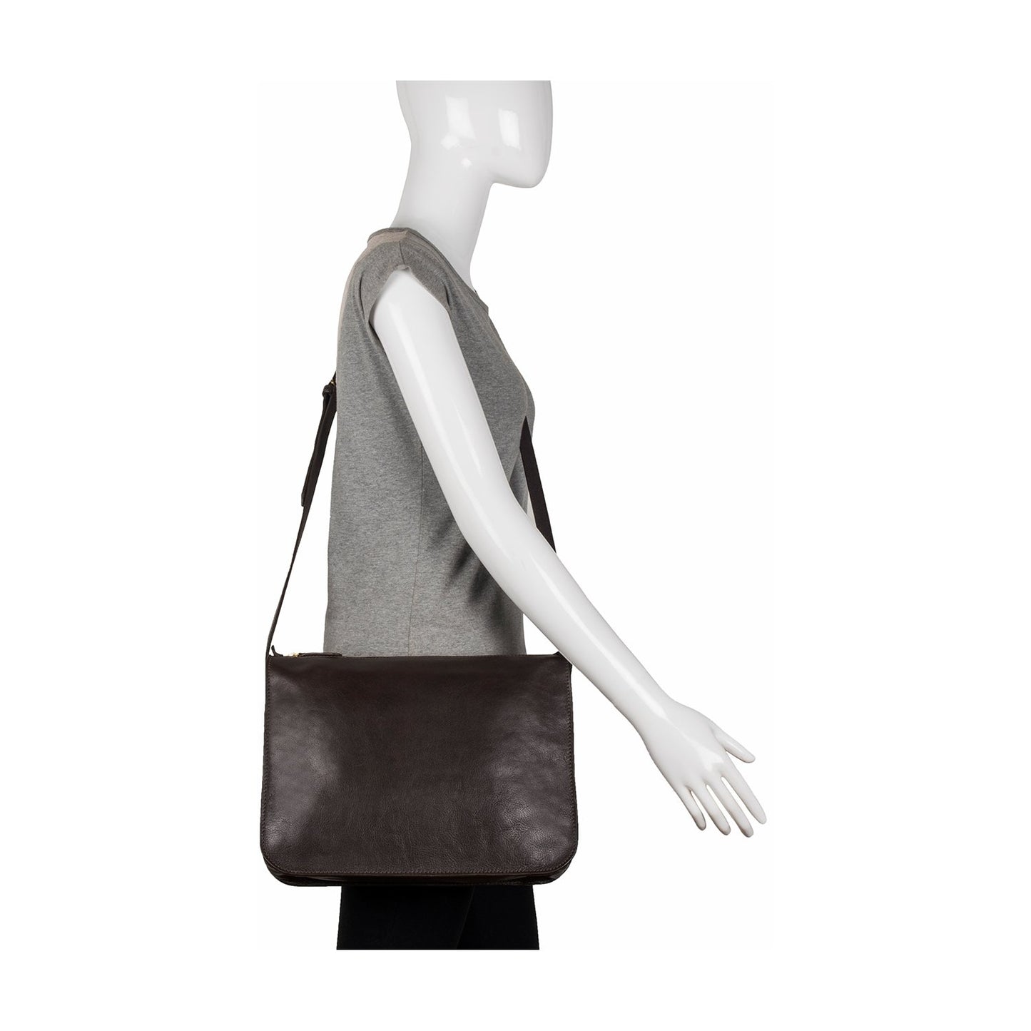 The Hidesign Carmel Medium Leather Sling Bag is a black rectangular crossbody bag featuring an adjustable shoulder strap.