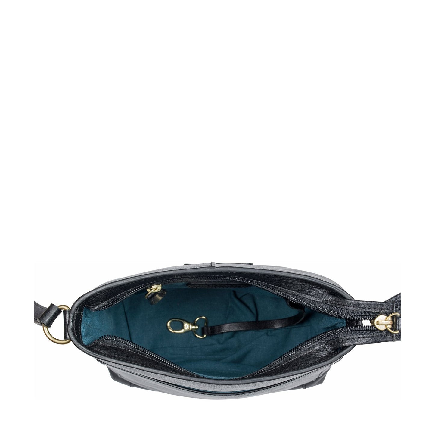 The Hidesign Sierra Small Leather Crossbody Bag is a black, leather bag with a front pocket, adjustable strap, and gold-tone hardware.