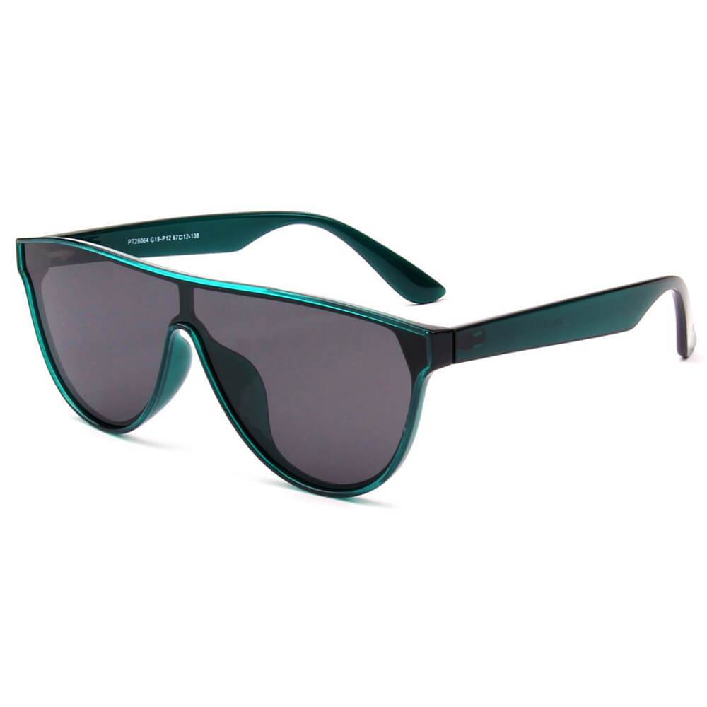 Cramilo Eyewears TOULOUSE Womens Round Polarized Fashion Sunglasses feature large black lenses and a sleek frame, displayed on a white background.