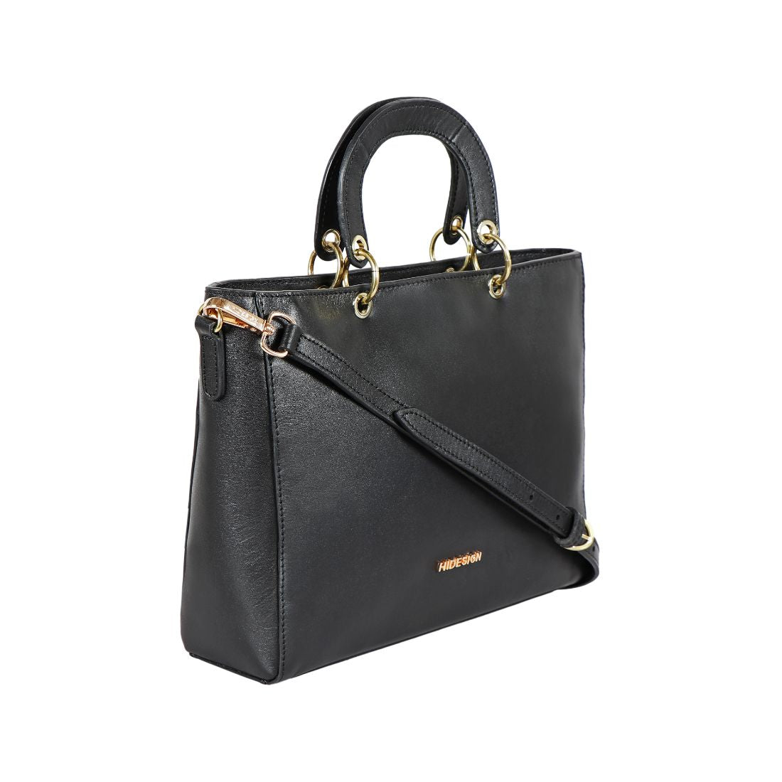 The Hidesign Life New Womens Leather Handbag is a red satchel with dual top handles, a detachable shoulder strap, gold-tone hardware, and the brand logo on the front.