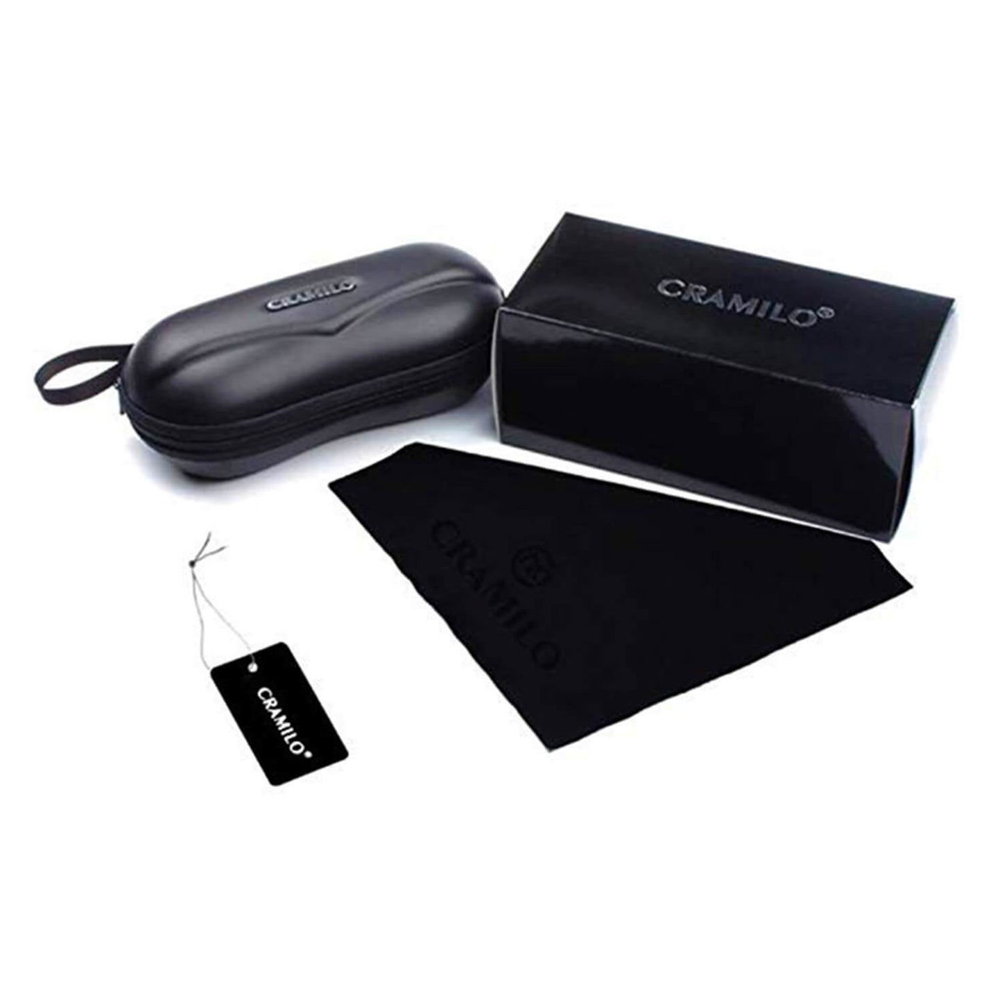 Cramilo Eyewears TOULOUSE Womens Round Polarized Fashion Sunglasses feature large black lenses and a sleek frame, displayed on a white background.