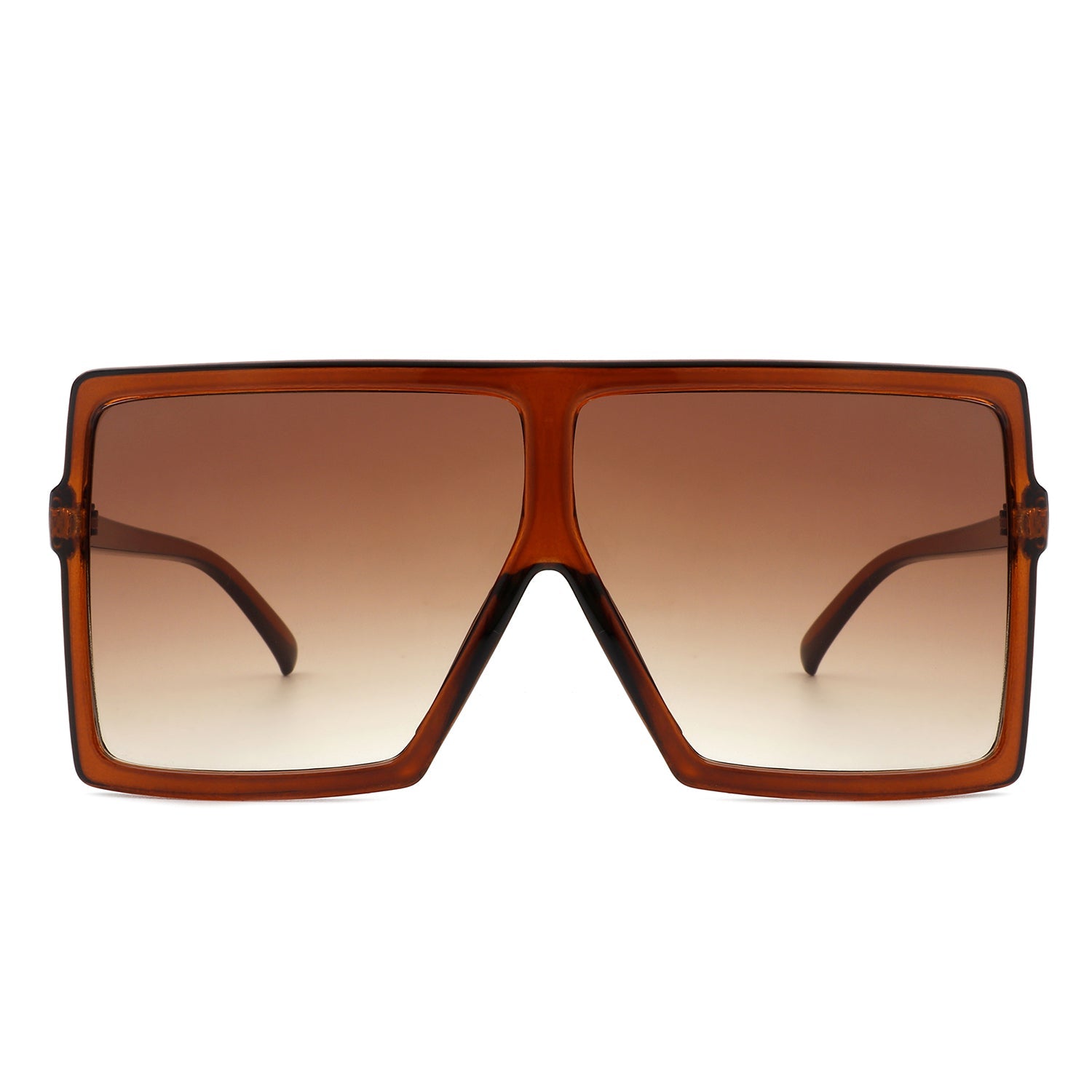 Zenithia Square Oversize Fashion Sunglasses by Cramilo Eyewear feature a flat top design with coffee gradient lenses and a transparent brown frame.