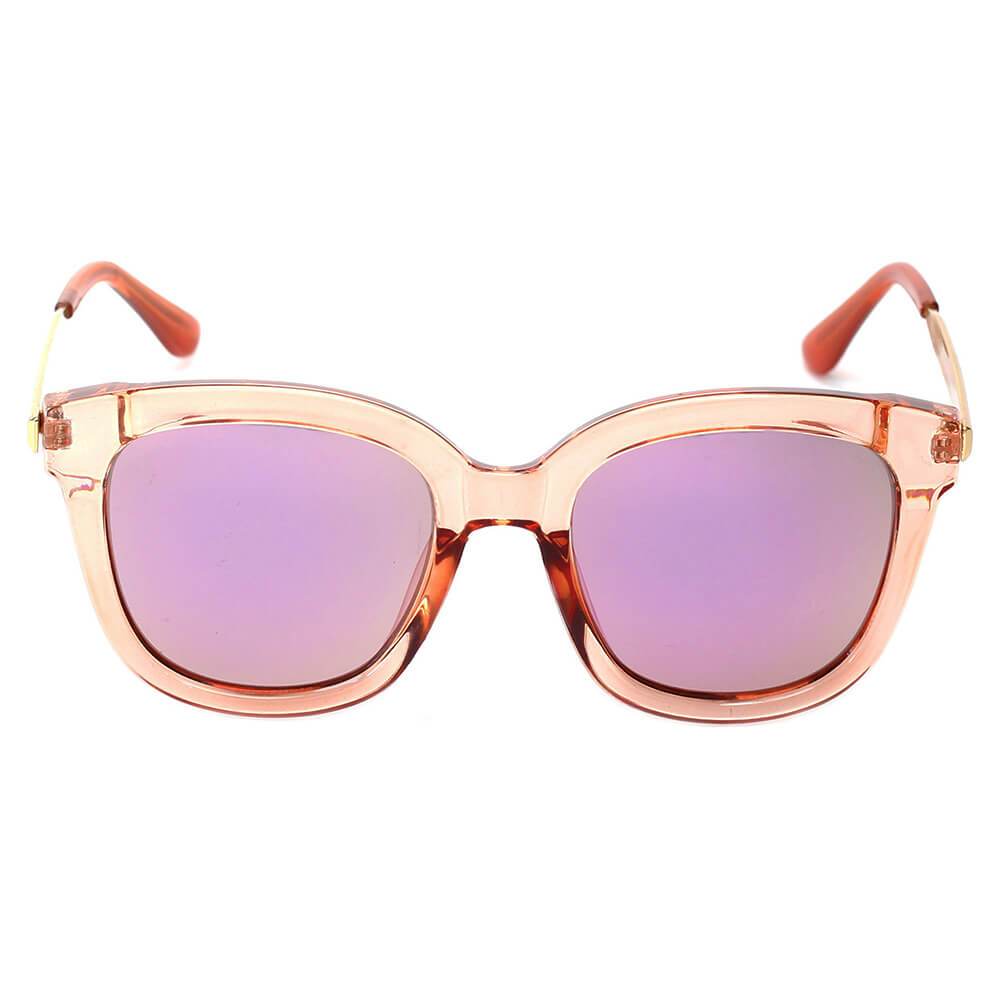The DEKALB Womens Oversize sunglasses by Cramilo Eyewear feature floral rims, thin gold arms, and silver mirrored lenses.
