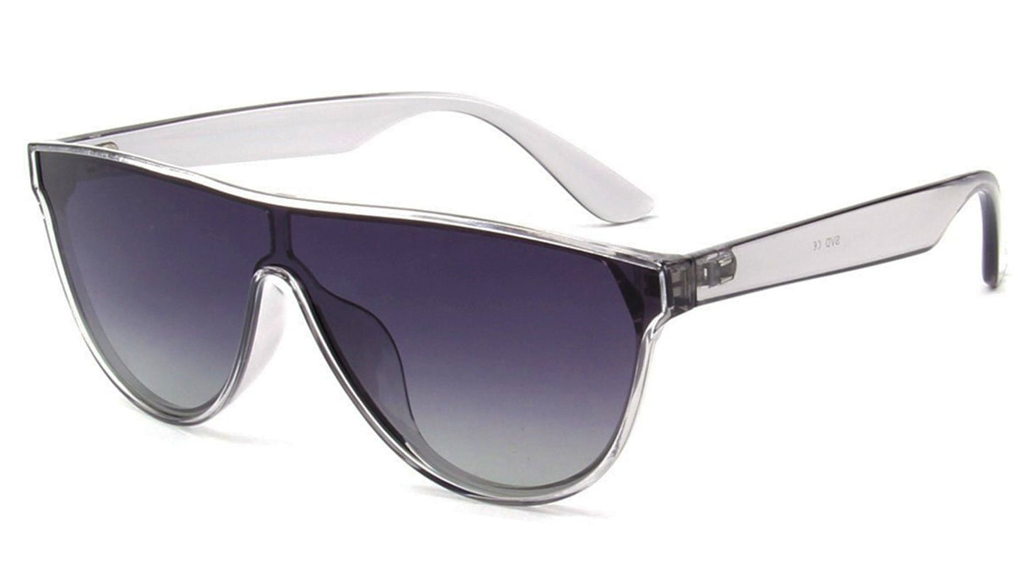 Cramilo Eyewears TOULOUSE Womens Round Polarized Fashion Sunglasses feature large black lenses and a sleek frame, displayed on a white background.