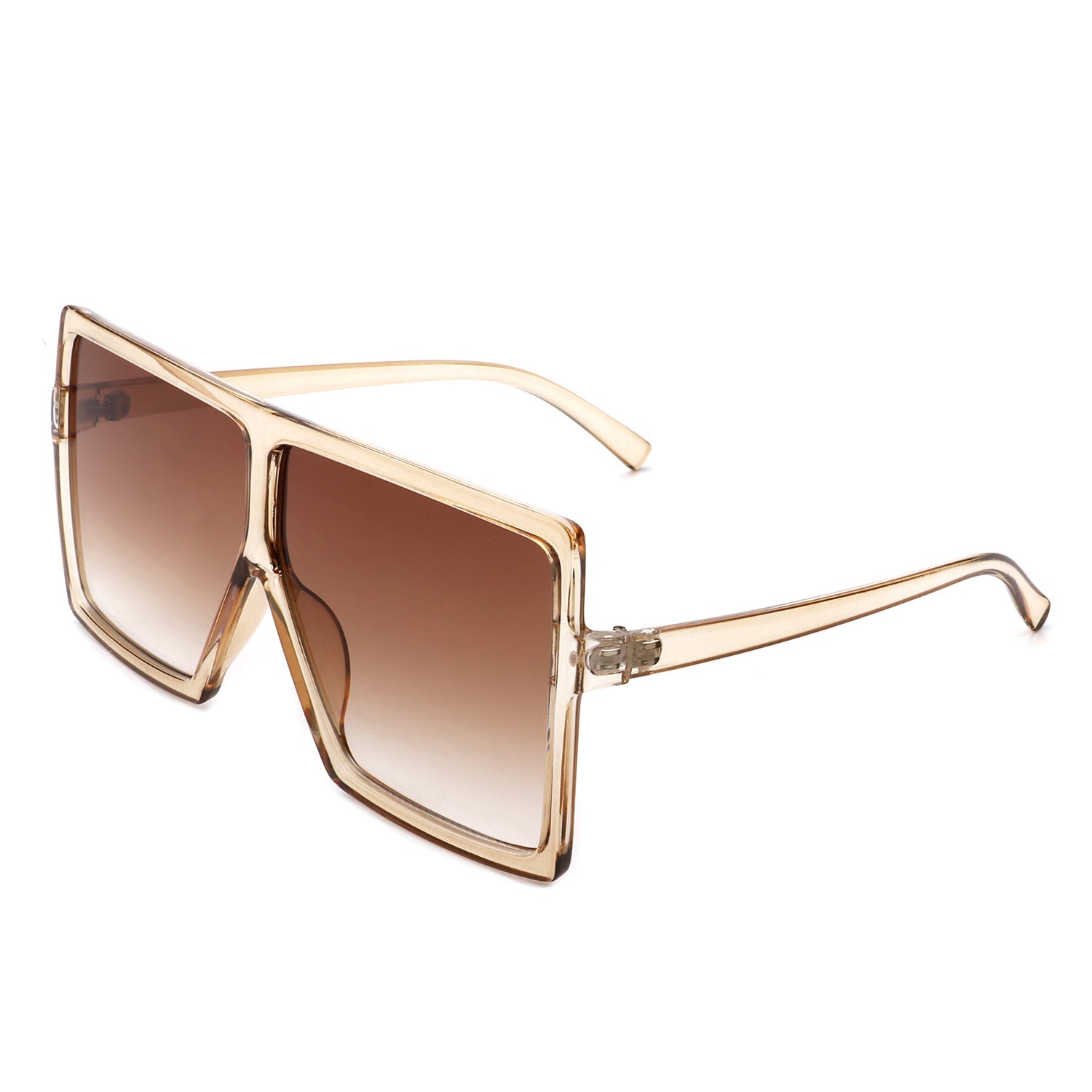 Zenithia Square Oversize Fashion Sunglasses by Cramilo Eyewear feature a flat top design with coffee gradient lenses and a transparent brown frame.