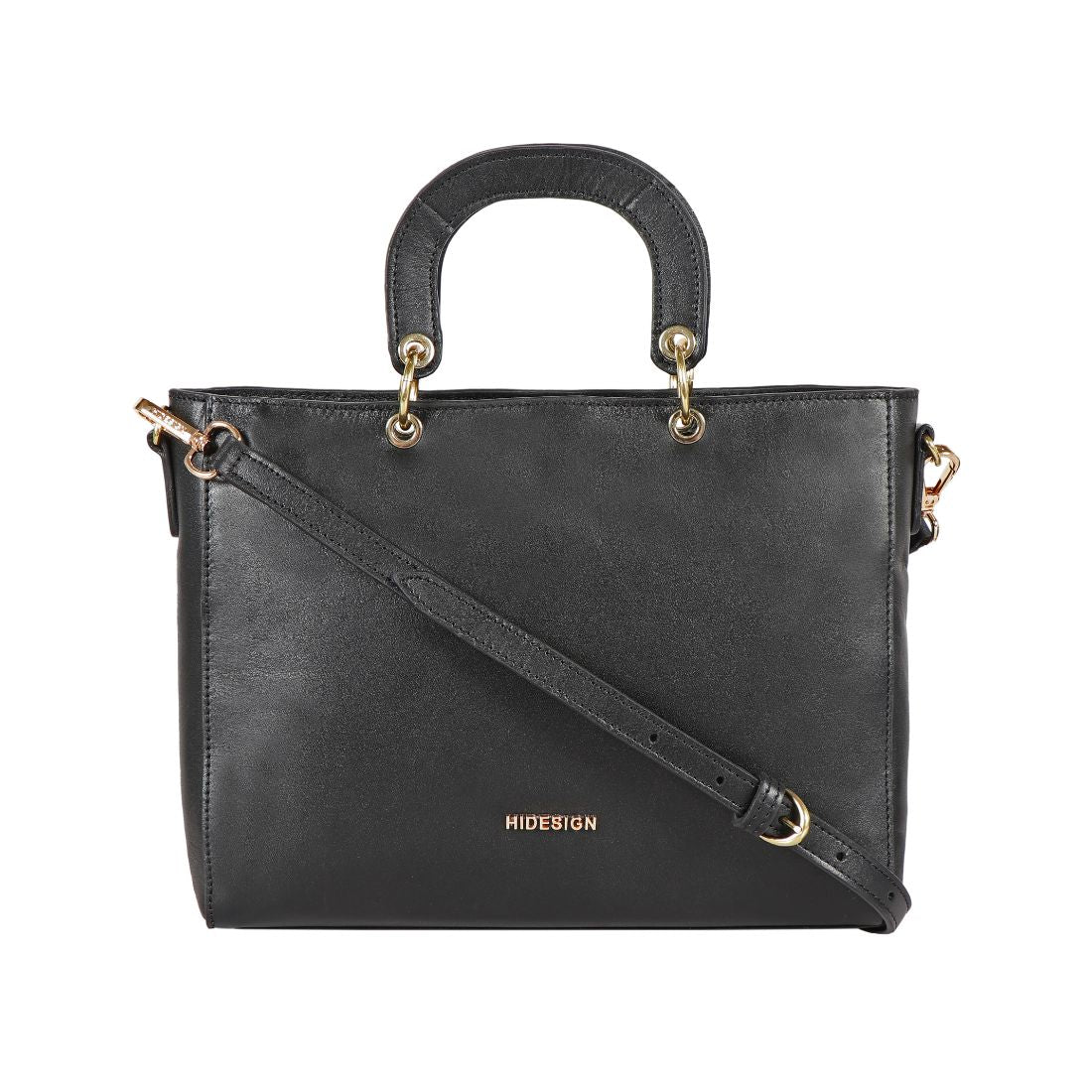 The Hidesign Life New Womens Leather Handbag is a red satchel with dual top handles, a detachable shoulder strap, gold-tone hardware, and the brand logo on the front.