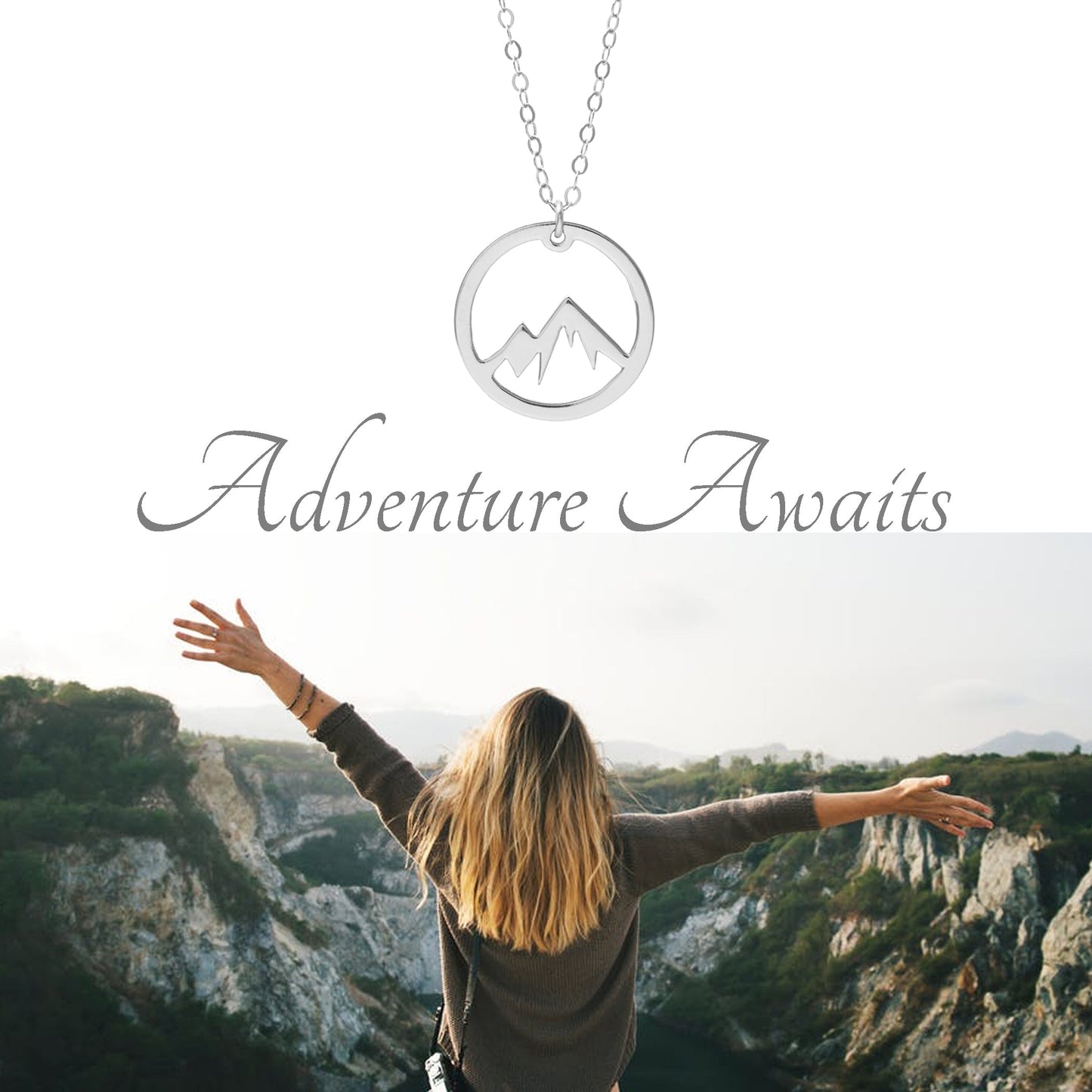 A person wearing a beige sleeveless top accessorized with the Silver Mountain Necklace by Sincerely Silver.