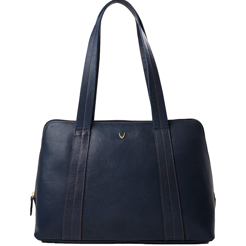 The Hidesign Cerys Leather Multi-Compartment Tote is a brown handbag featuring two straps and a minimal stitching design.