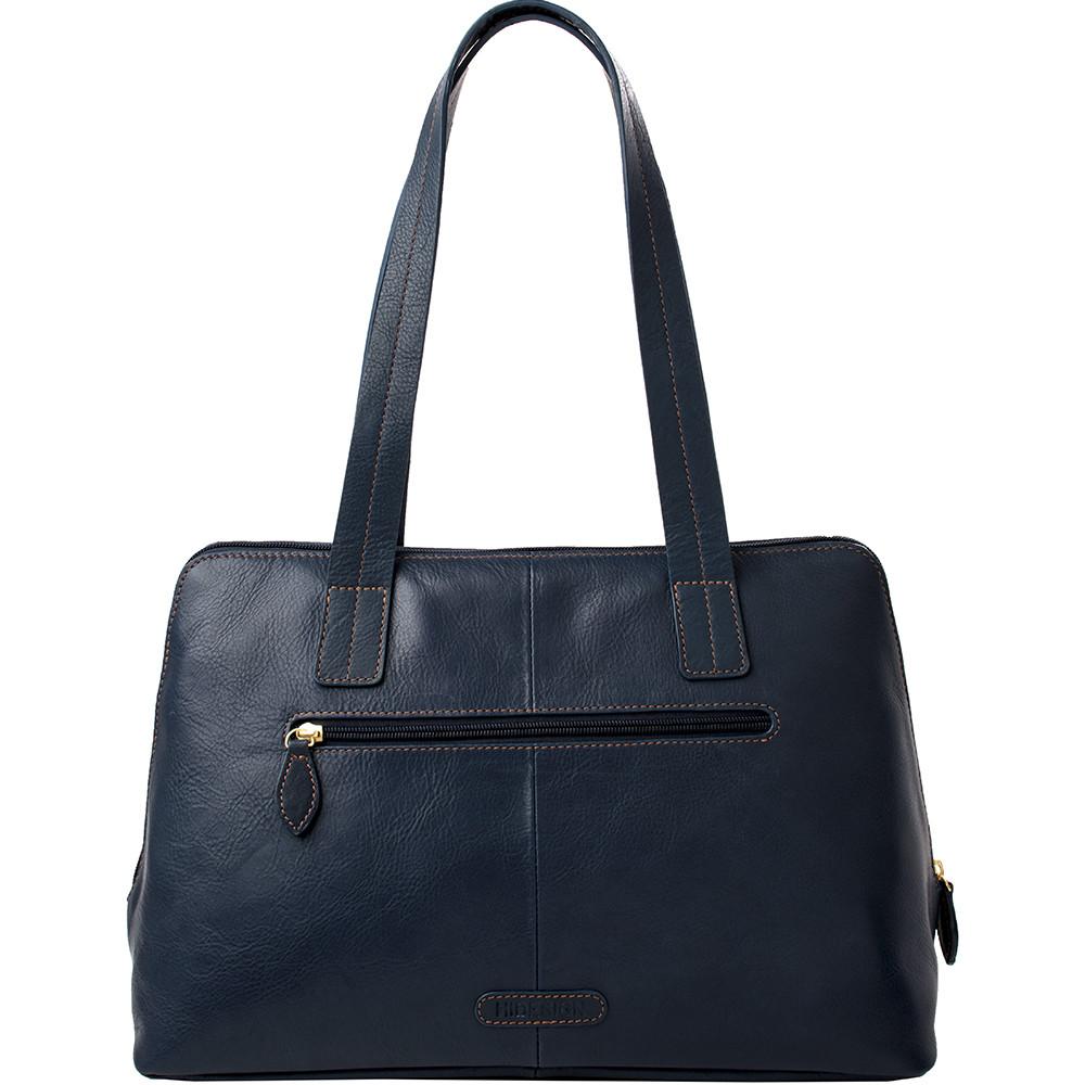 The Hidesign Cerys Leather Multi-Compartment Tote is a brown handbag featuring two straps and a minimal stitching design.