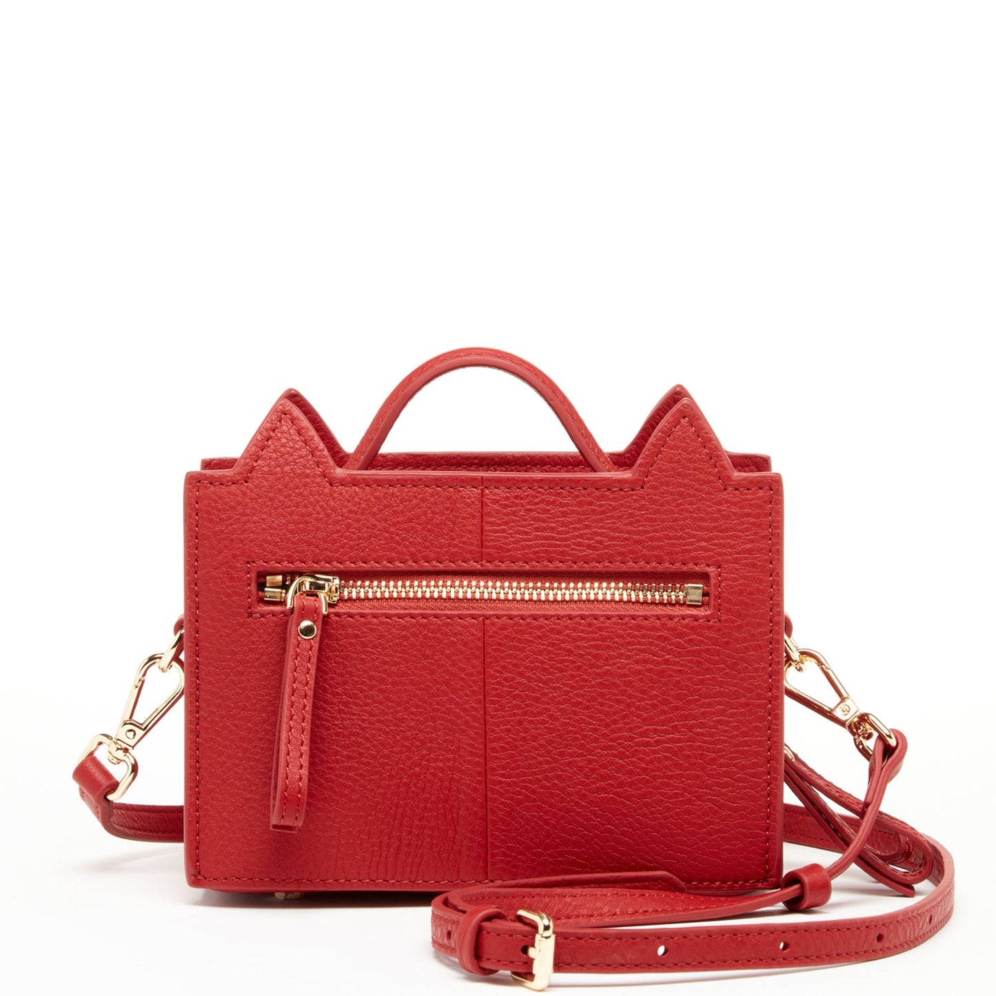 The SUSU Leather Cat Bag Red Crossbody resembles a cat, adorned with black sunglasses, a heart-shaped nose, and whisker detailing.