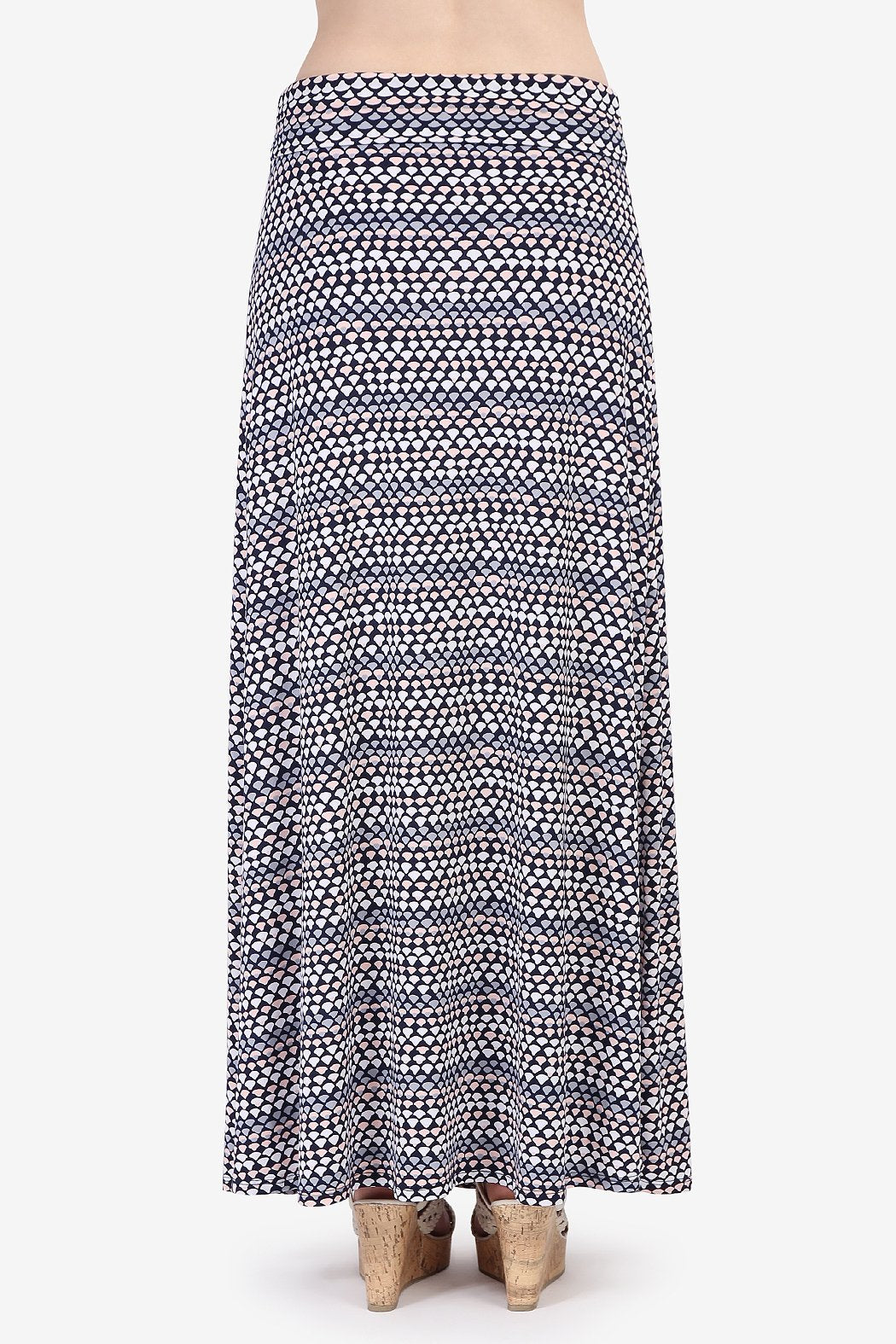 A person wearing a Simple Patterned Maxi Skirt by Riah Fashion and open-toed sandals.