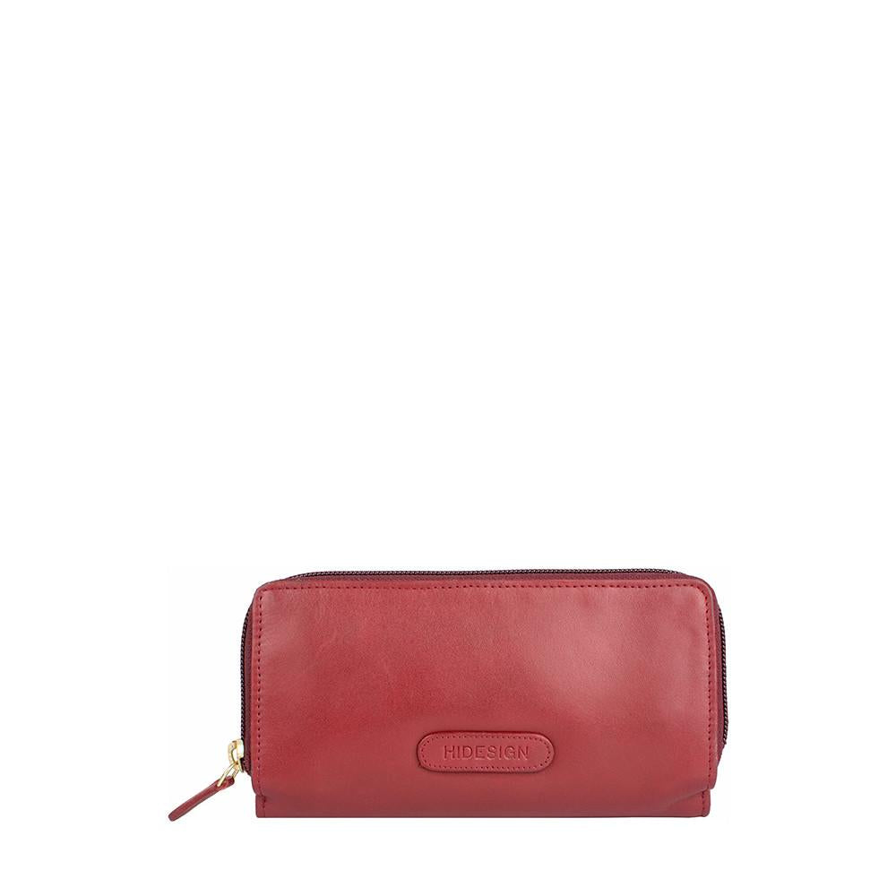 The Hidesign Baga RFID Blocking Trifold Leather Wallet offers a colorful patchwork design with red, green, and orange patterns.