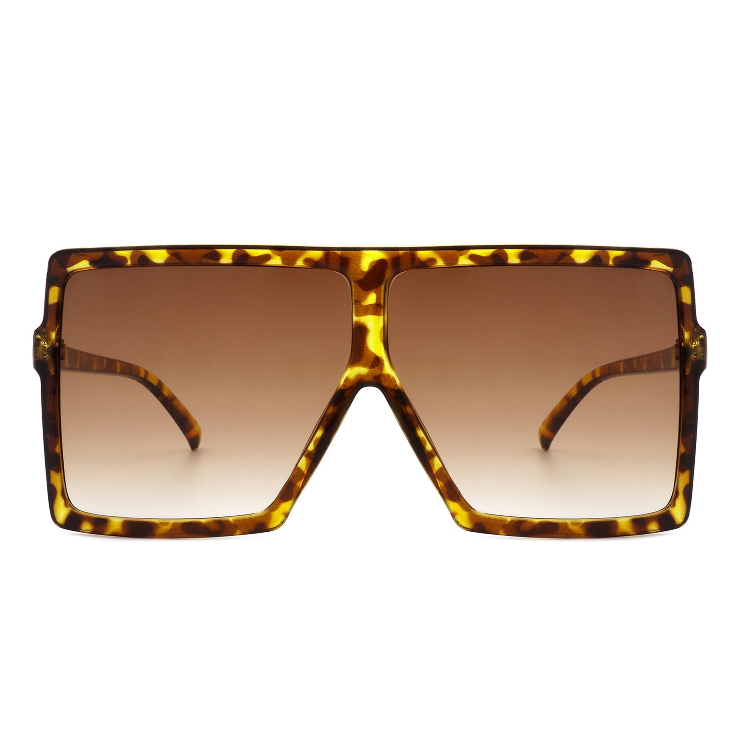 Zenithia Square Oversize Fashion Sunglasses by Cramilo Eyewear feature a flat top design with coffee gradient lenses and a transparent brown frame.