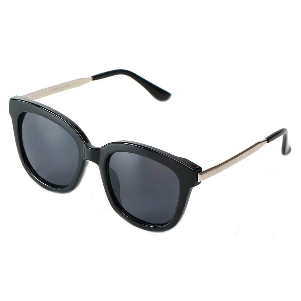 The DEKALB Womens Oversize sunglasses by Cramilo Eyewear feature floral rims, thin gold arms, and silver mirrored lenses.