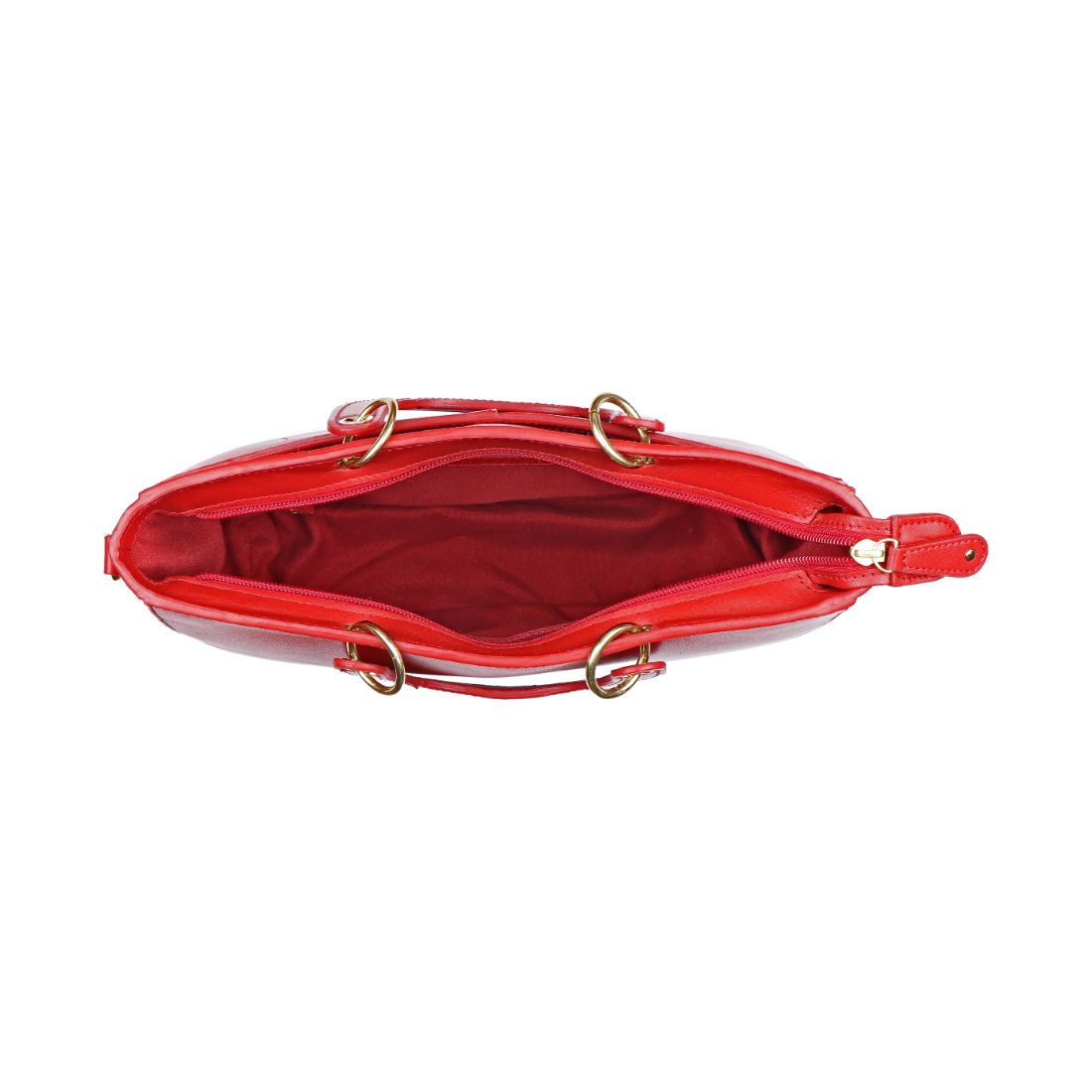 The Hidesign Life New Womens Leather Handbag is a red satchel with dual top handles, a detachable shoulder strap, gold-tone hardware, and the brand logo on the front.