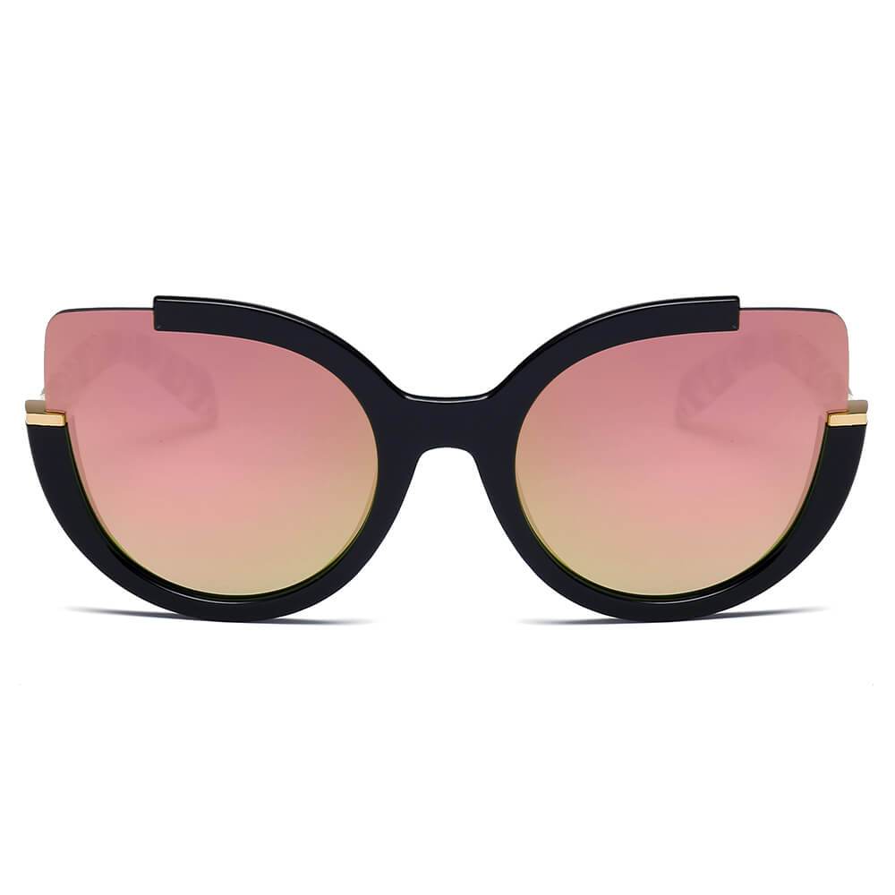 LENOX by Cramilo Eyewear: Womens cut-out round cat eye fashion sunglasses with orange color.