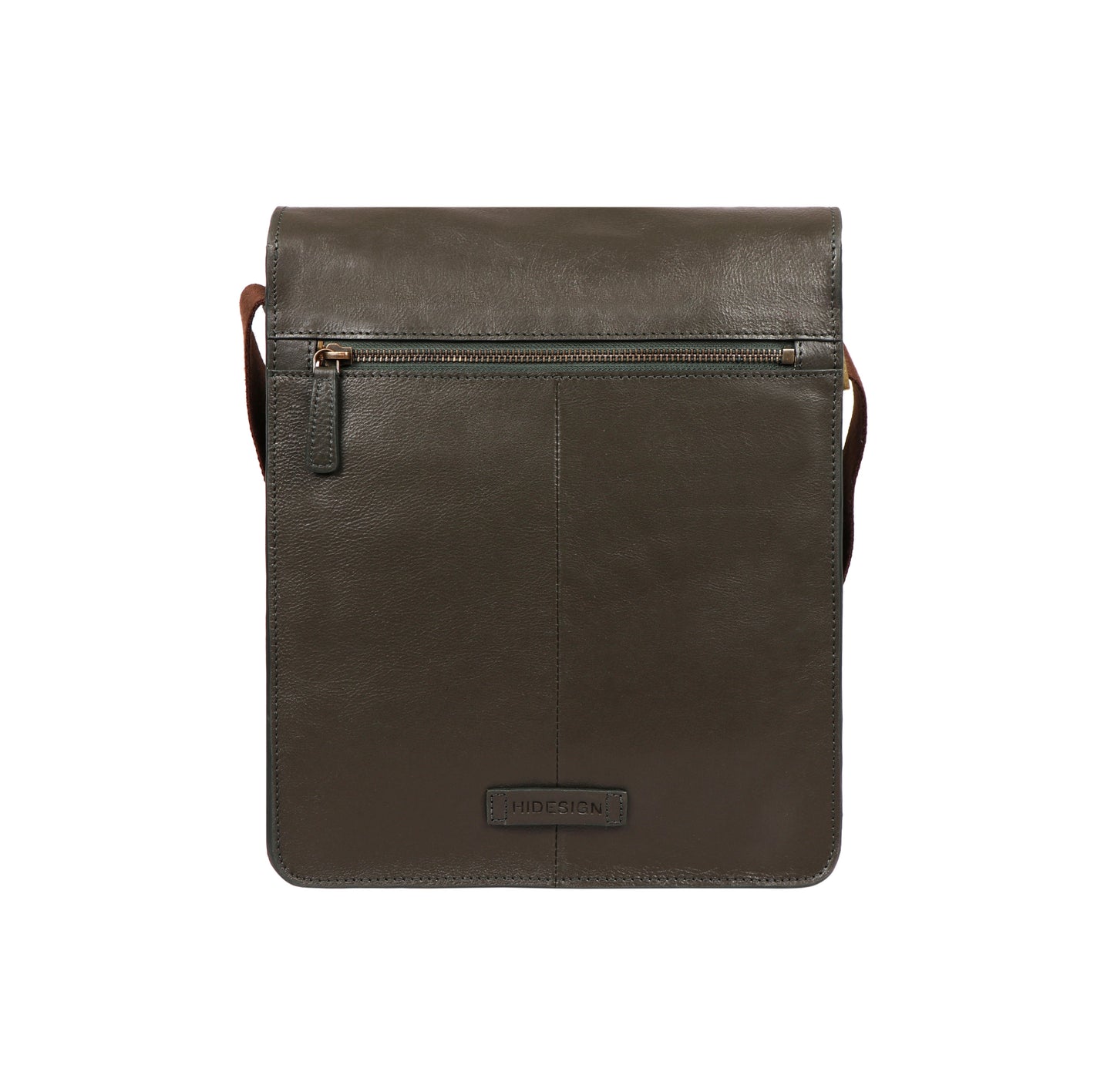 Hidesigns Aiden Genuine Leather Medium Crossbody is a dark brown shoulder bag featuring a wide strap and rectangular brass buckle.