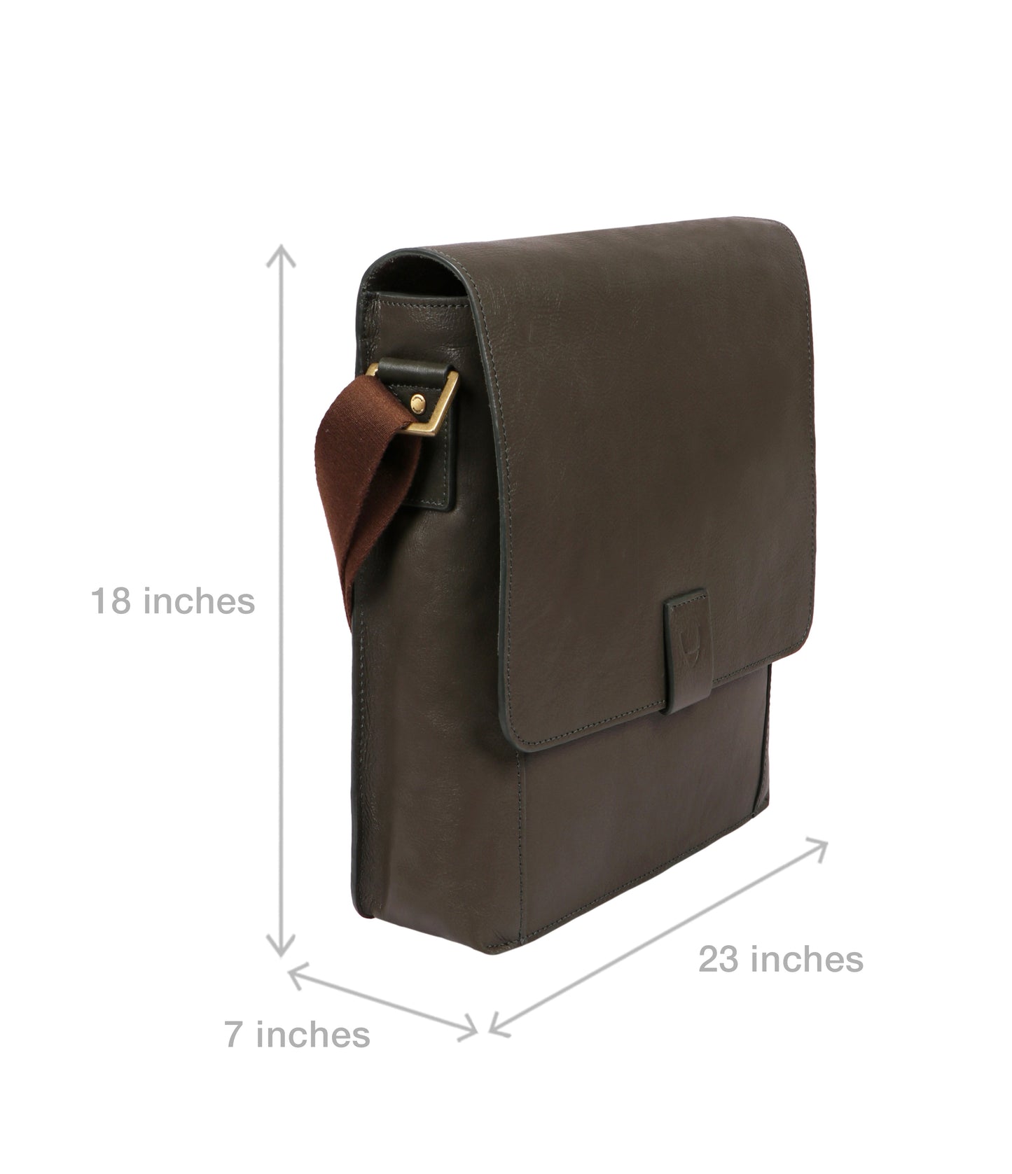 Hidesigns Aiden Genuine Leather Medium Crossbody is a dark brown shoulder bag featuring a wide strap and rectangular brass buckle.