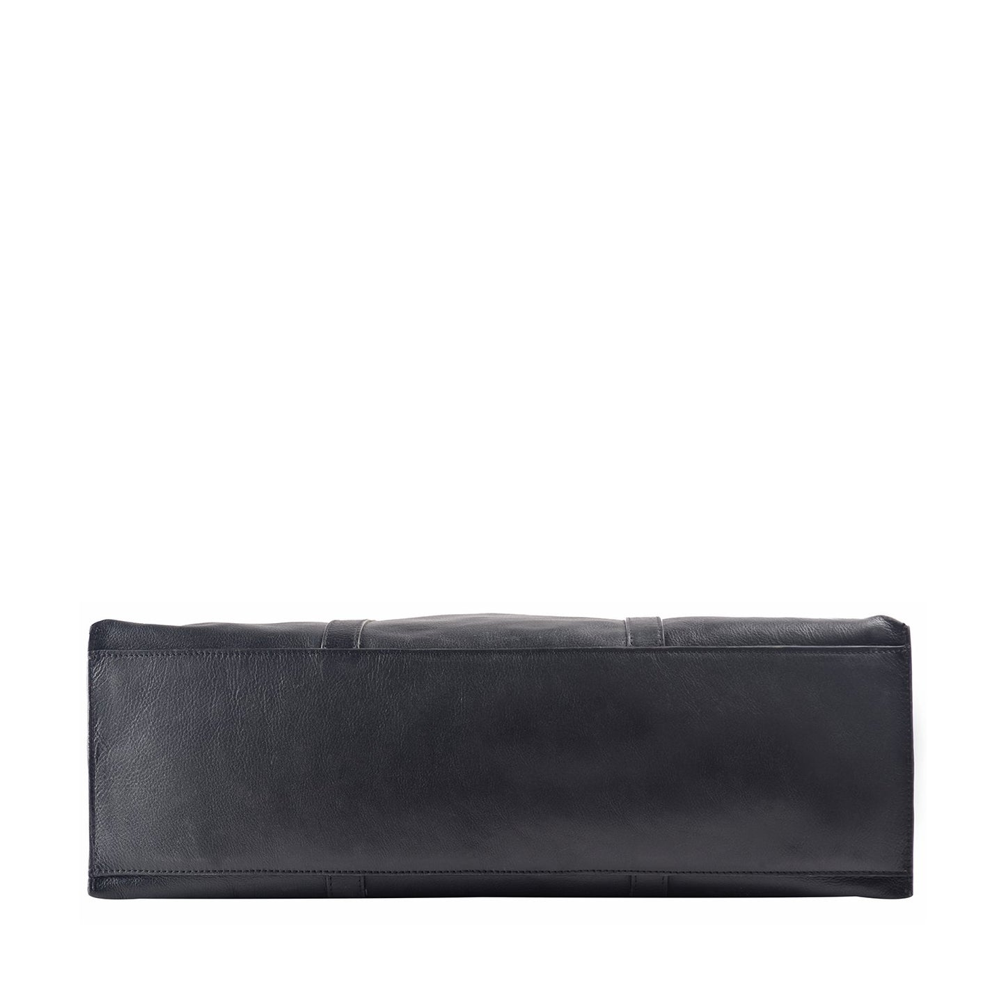 The Nancy Large Leather Tote by Hidesign is a sleek black leather bag with two handles.