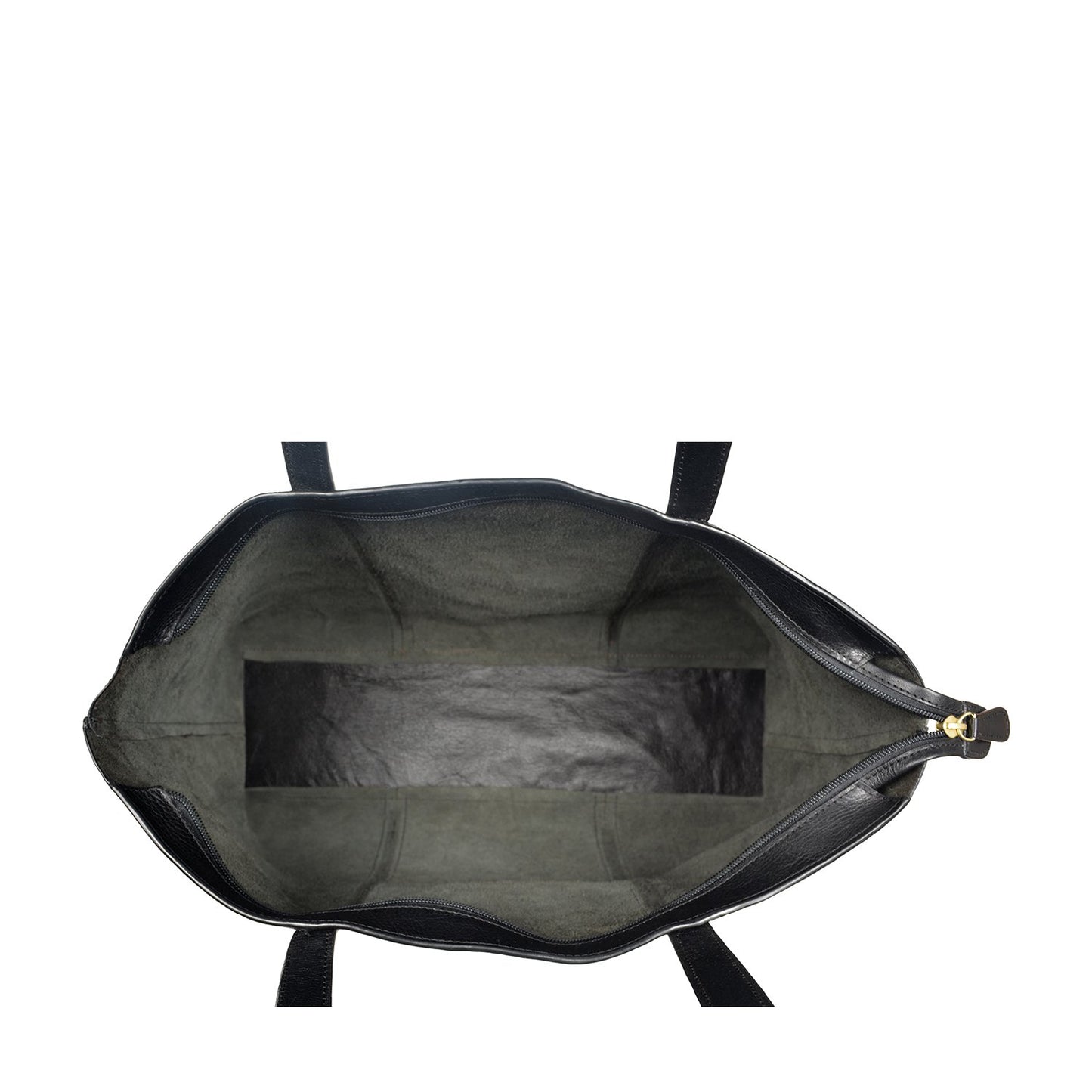The Nancy Large Leather Tote by Hidesign is a sleek black leather bag with two handles.