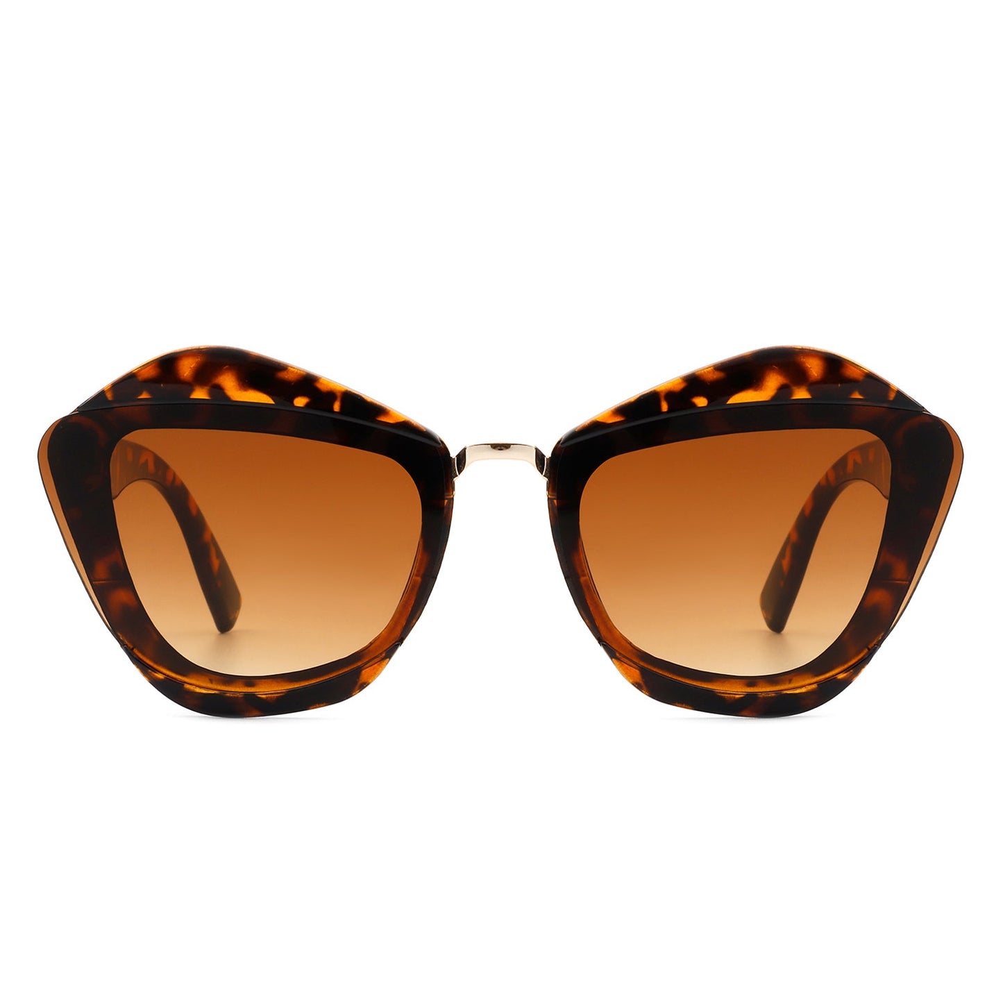 A pair of Infernia sunglasses by Cramilo Eyewear with a square, irregular cat eye frame design in translucent orange and dark tinted lenses.