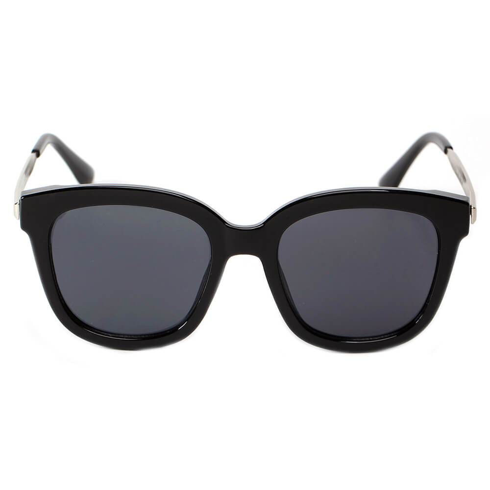 The DEKALB Womens Oversize sunglasses by Cramilo Eyewear feature floral rims, thin gold arms, and silver mirrored lenses.
