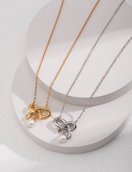 Love Bow Charm With Dainty Floating Pearl Necklace