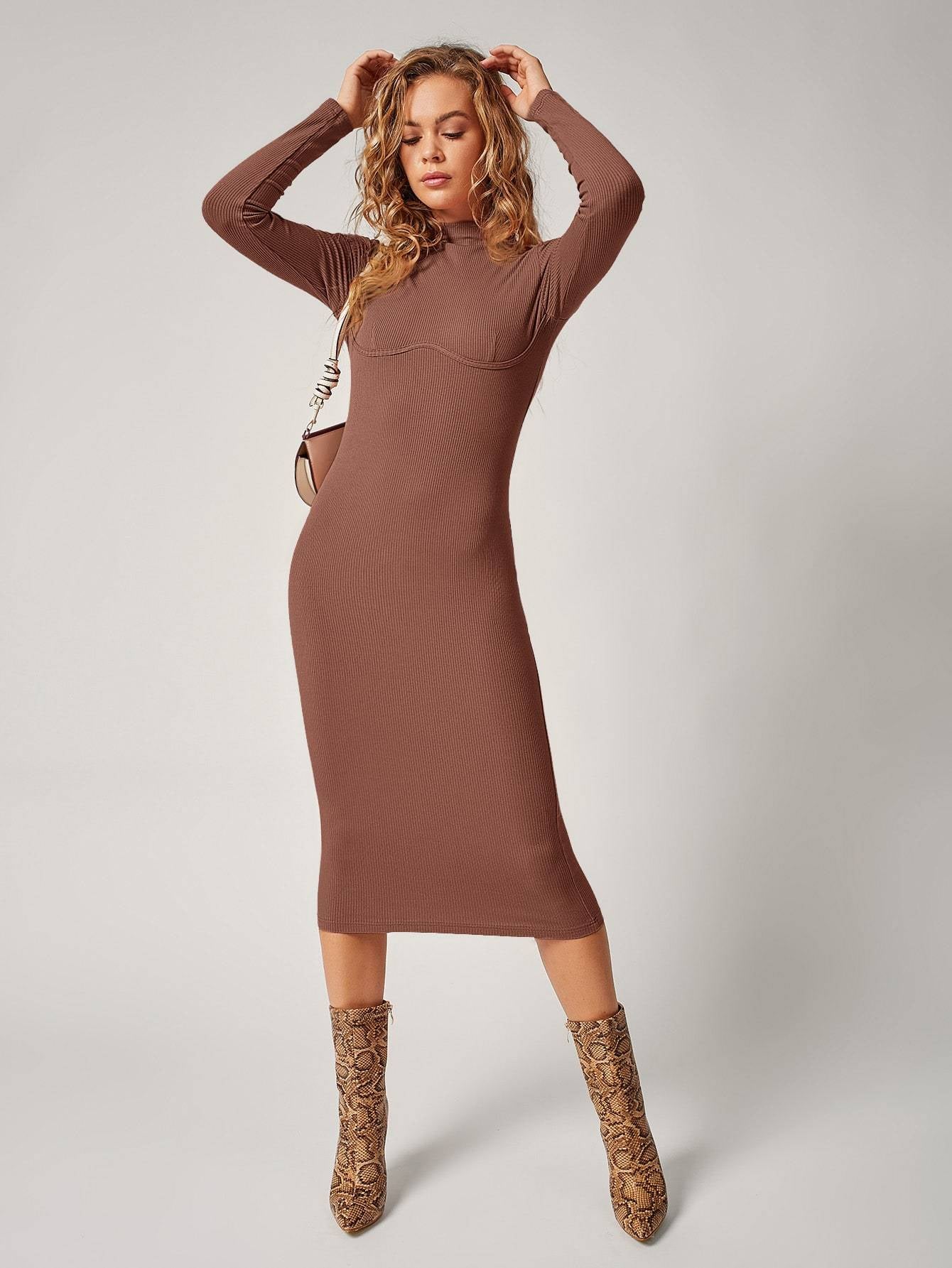 Basic Cute Knit Mock Dress (Brick) Basic Cute Knit Mock Dress (Brick)