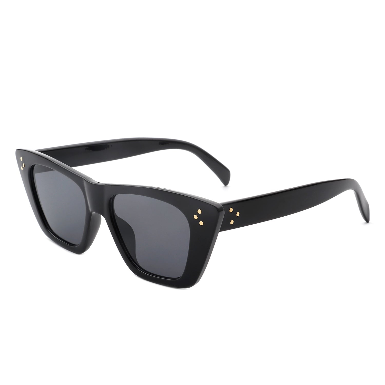 Lightnin Women Retro Cat Eye Fashion Square Sunglasses by Cramilo Eyewear, featuring blue gradient lenses and gold dot accents.