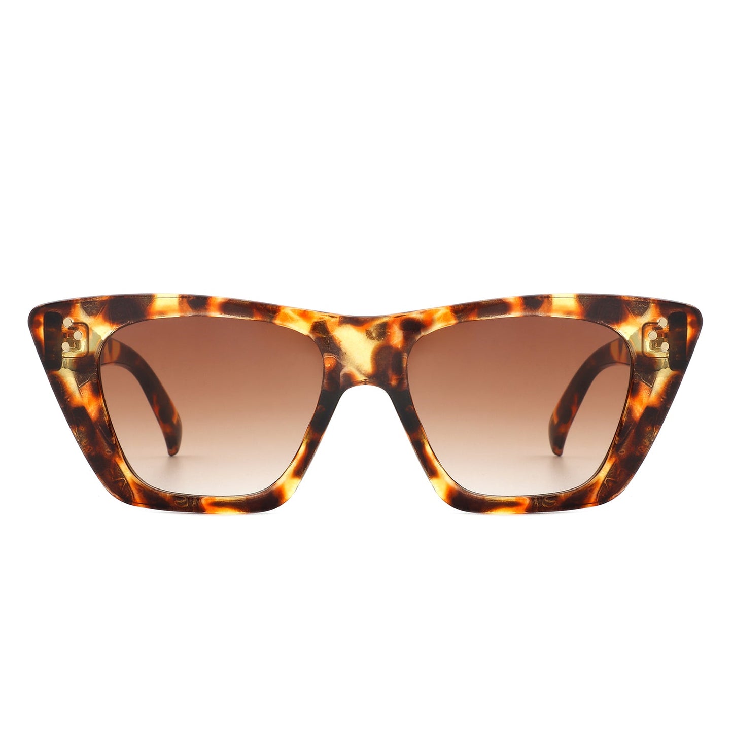 Lightnin Women Retro Cat Eye Fashion Square Sunglasses by Cramilo Eyewear, featuring blue gradient lenses and gold dot accents.