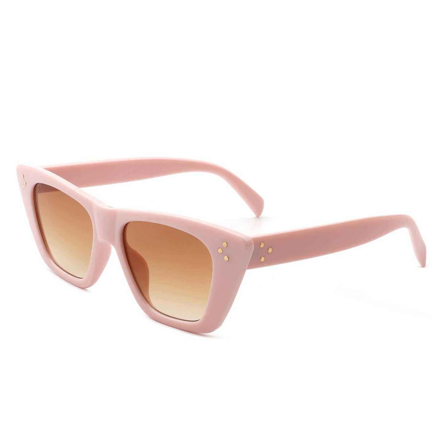 Lightnin Women Retro Cat Eye Fashion Square Sunglasses by Cramilo Eyewear, featuring blue gradient lenses and gold dot accents.