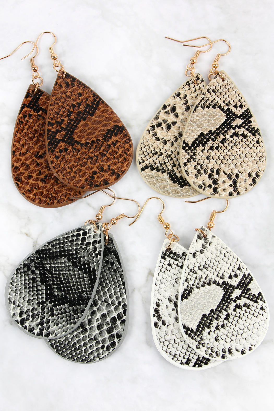 Snake Skin Teardrop Leather Earrings