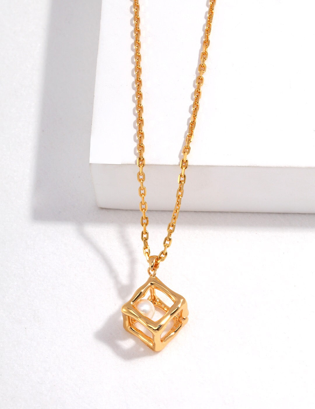 Hollow Geometric Cube Pendant Necklace