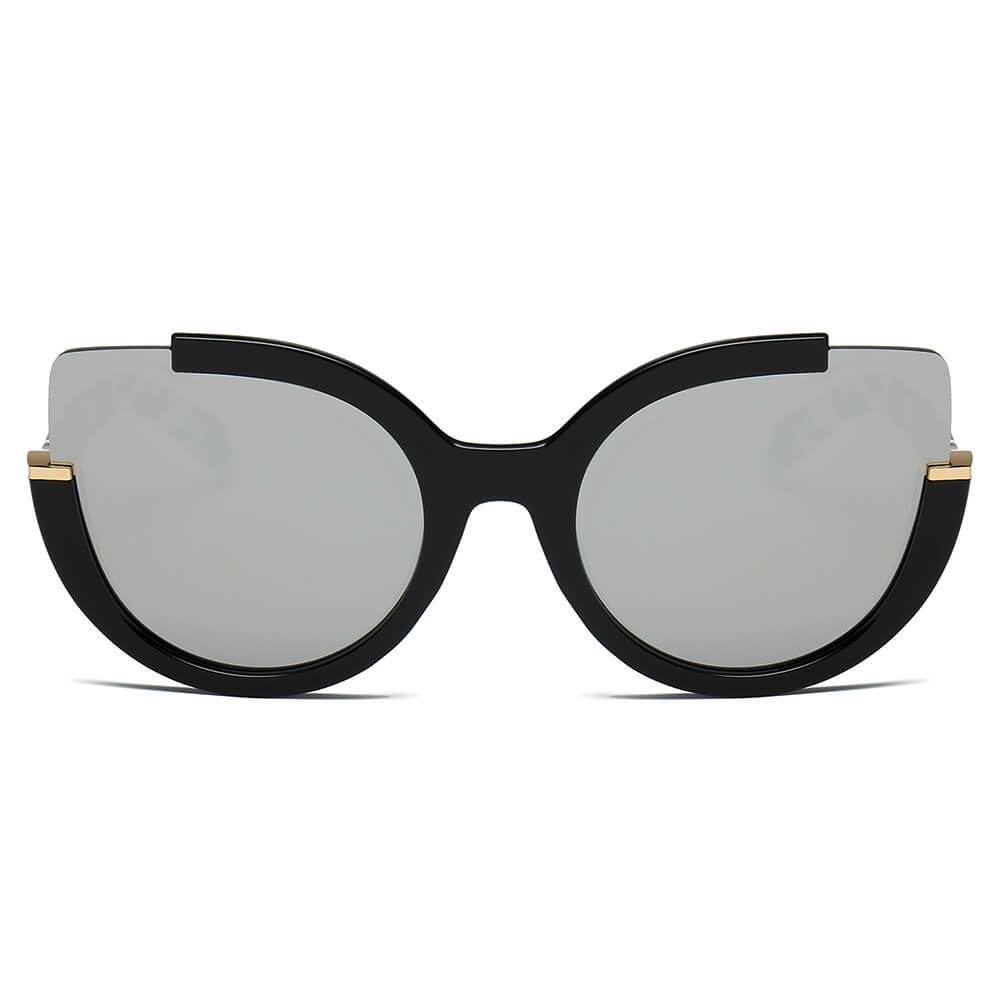 LENOX by Cramilo Eyewear: Womens cut-out round cat eye fashion sunglasses with orange color.