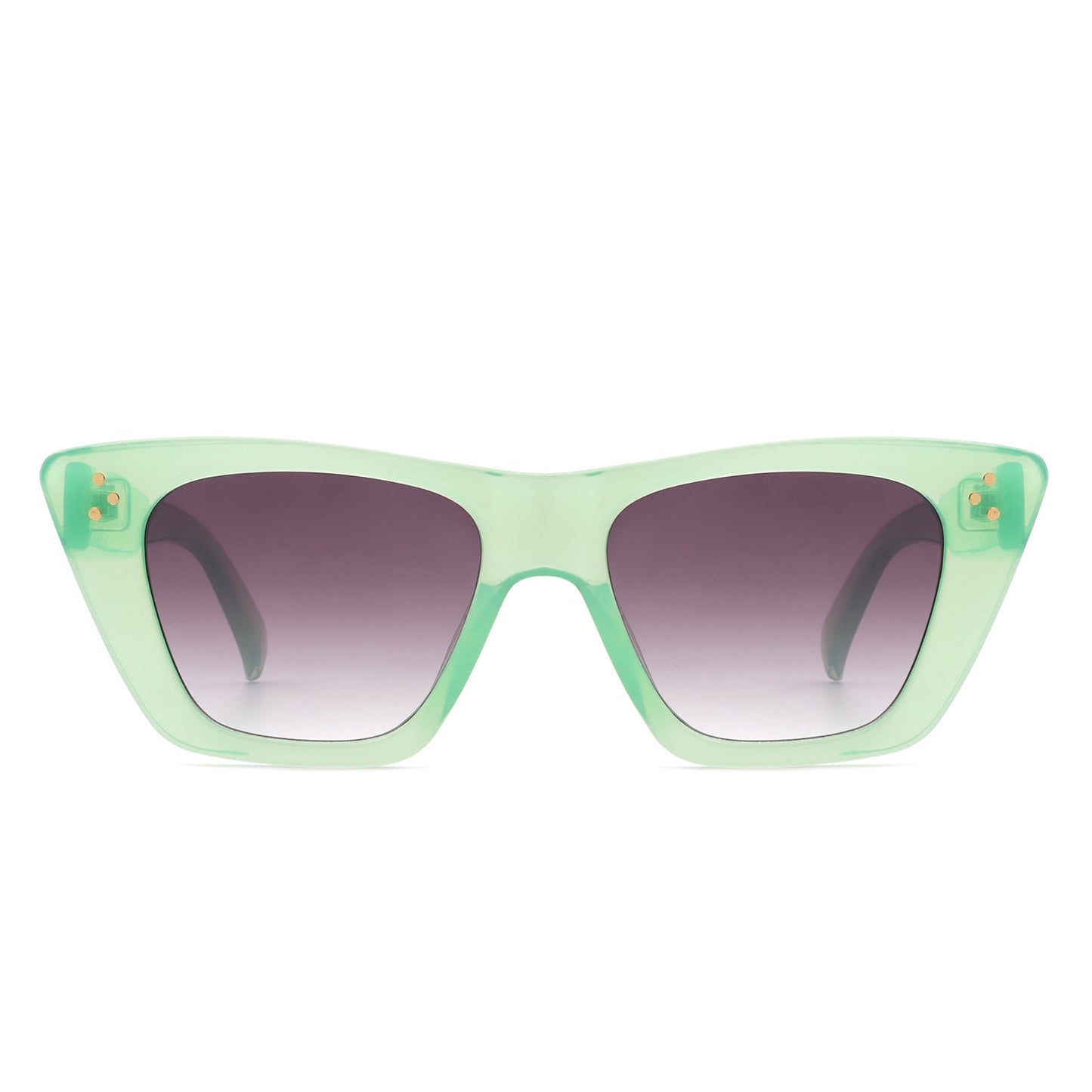 Lightnin Women Retro Cat Eye Fashion Square Sunglasses by Cramilo Eyewear, featuring blue gradient lenses and gold dot accents.