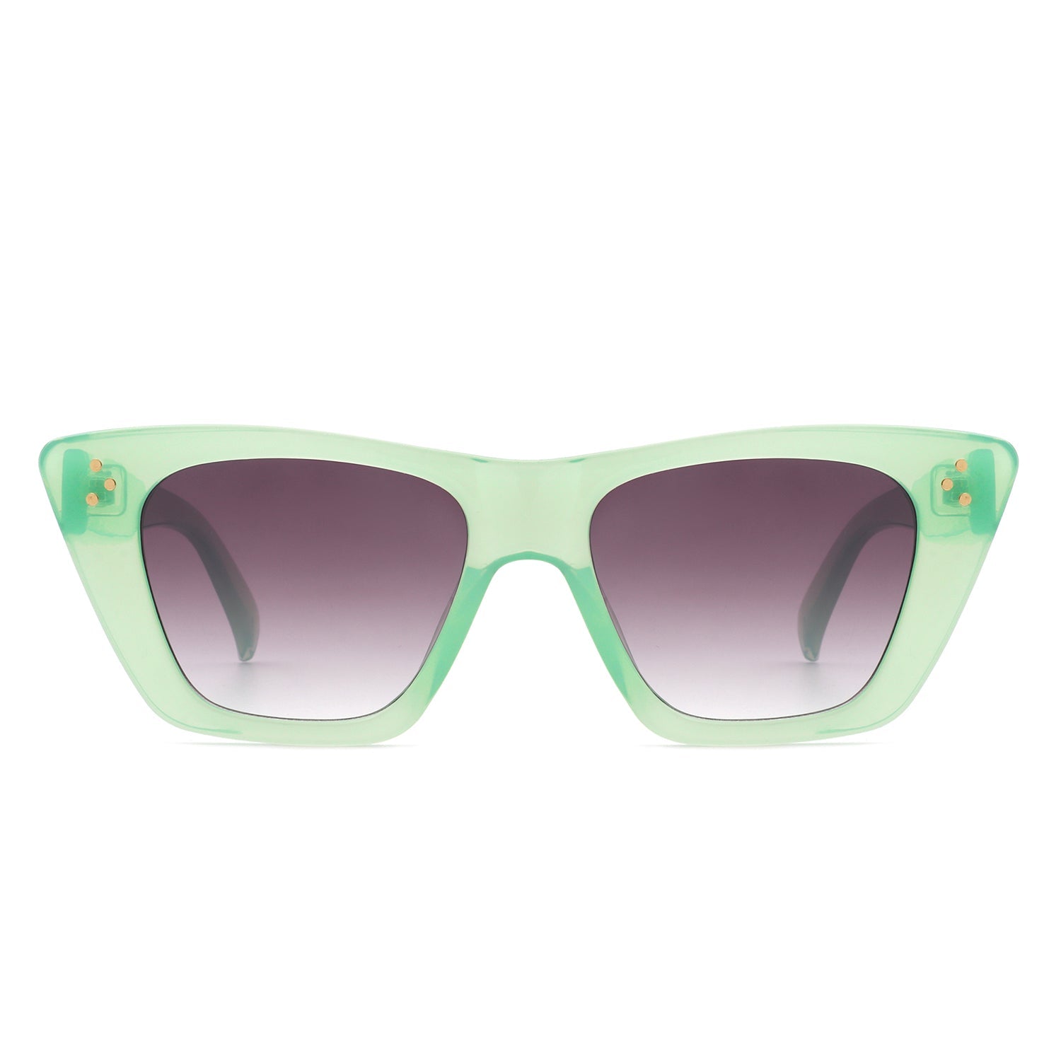 Lightnin Women Retro Cat Eye Fashion Square Sunglasses by Cramilo Eyewear, featuring blue gradient lenses and gold dot accents.